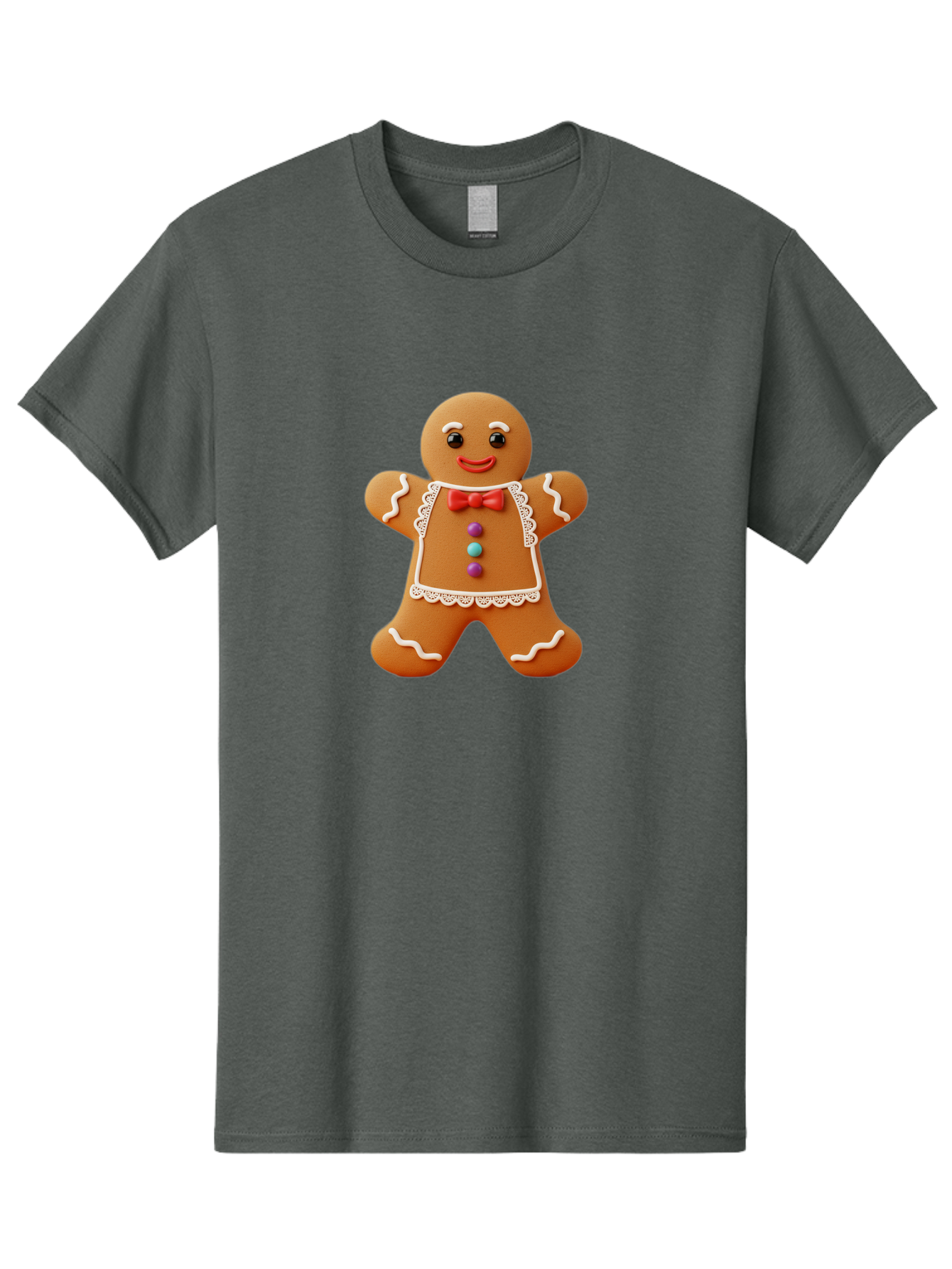 Gingerbread-Man-7 Men'S Graphic Tee, 100% Cotton, Comfortable Casual Summer Wear, Machine Washable, Gingerbread Man, Festive Holiday Treat, Sweet Cookie, Icing Details, Red Bow Tie, Colorful Candy Buttons, Cartoon Style, Whimsical Design, Bab955