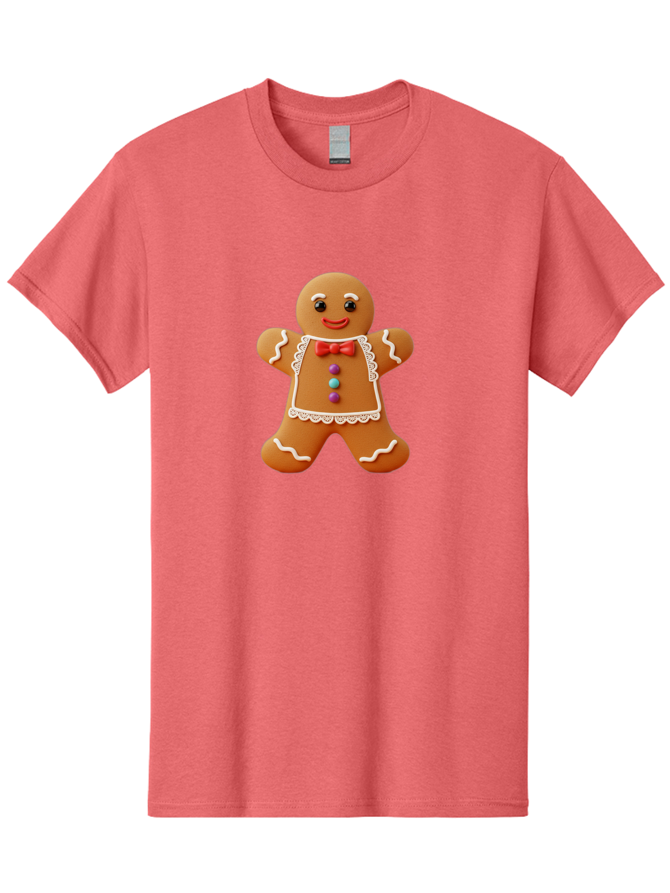 Gingerbread-Man-7 Men'S Graphic Tee, 100% Cotton, Comfortable Casual Summer Wear, Machine Washable, Gingerbread Man, Festive Holiday Treat, Sweet Cookie, Icing Details, Red Bow Tie, Colorful Candy Buttons, Cartoon Style, Whimsical Design, Bab955