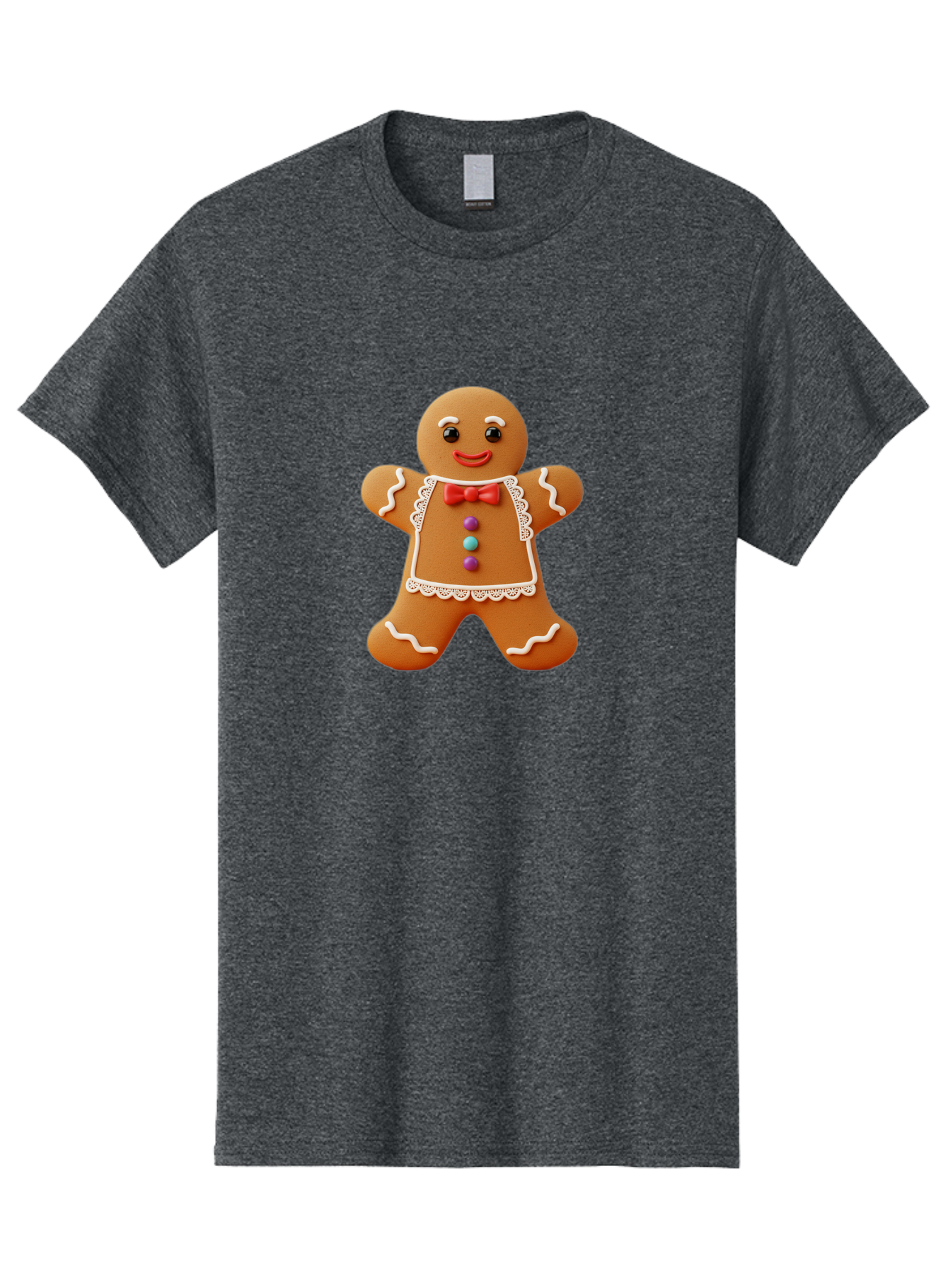 Gingerbread-Man-7 Men'S Graphic Tee, 100% Cotton, Comfortable Casual Summer Wear, Machine Washable, Gingerbread Man, Festive Holiday Treat, Sweet Cookie, Icing Details, Red Bow Tie, Colorful Candy Buttons, Cartoon Style, Whimsical Design, Bab955