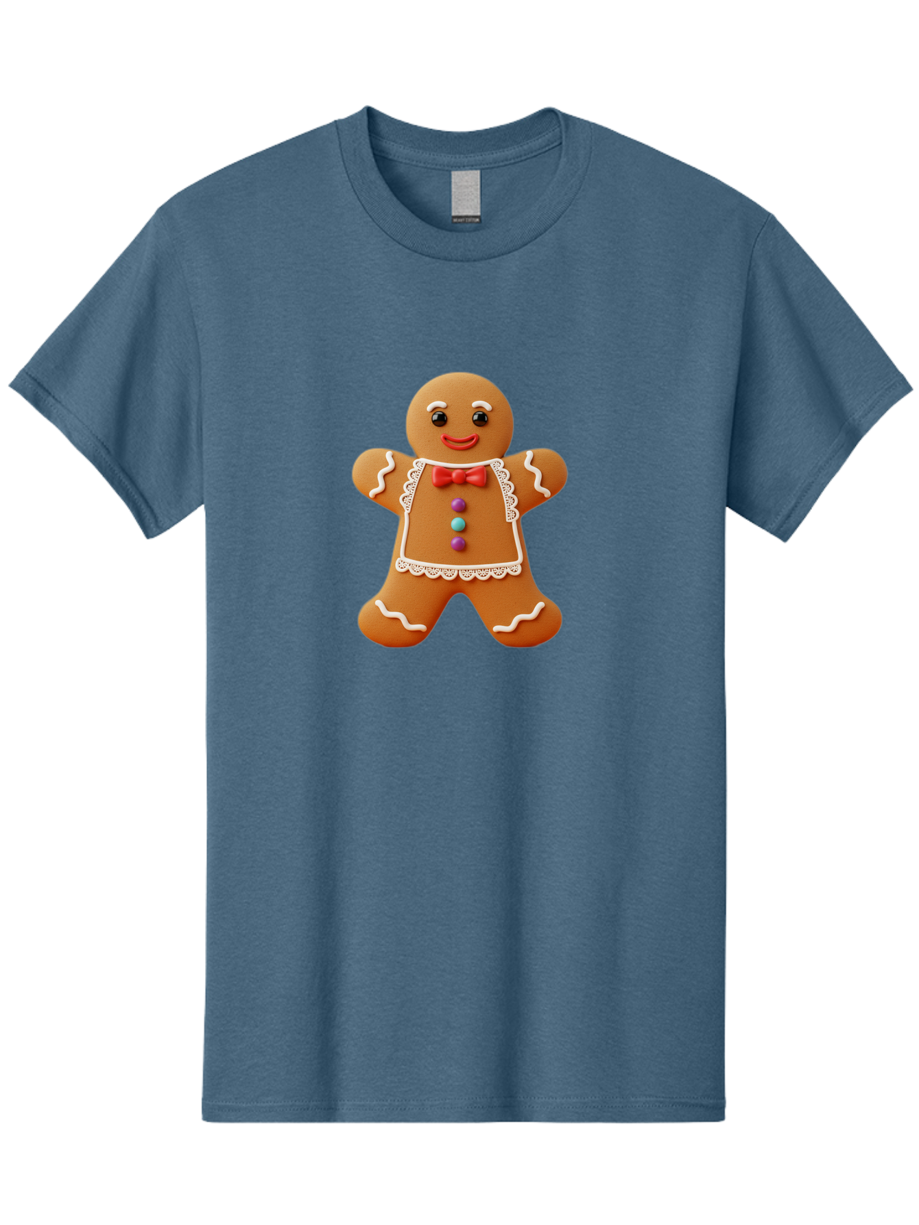 Gingerbread-Man-7 Men'S Graphic Tee, 100% Cotton, Comfortable Casual Summer Wear, Machine Washable, Gingerbread Man, Festive Holiday Treat, Sweet Cookie, Icing Details, Red Bow Tie, Colorful Candy Buttons, Cartoon Style, Whimsical Design, Bab955