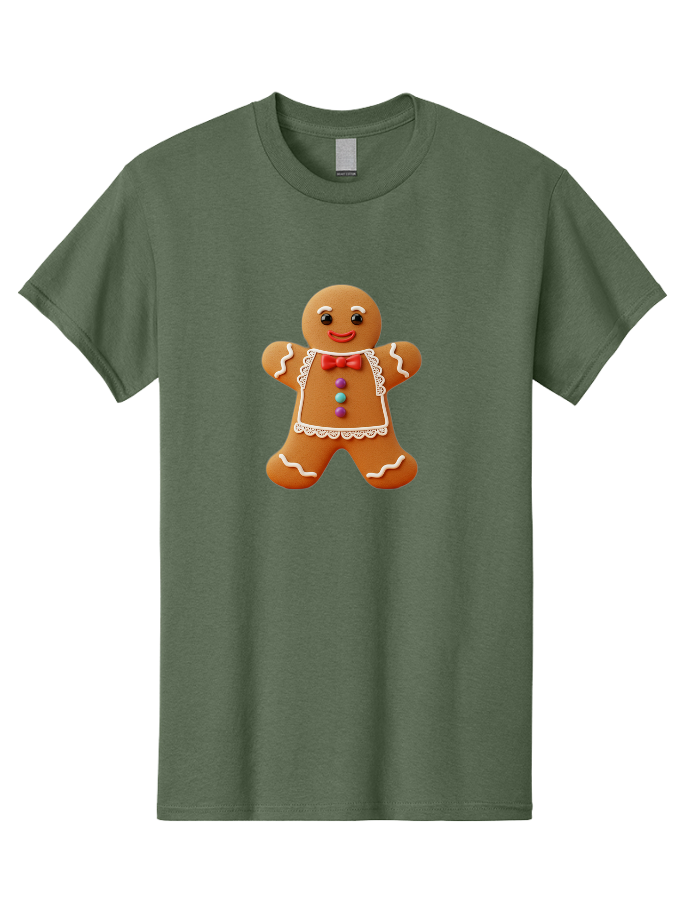 Gingerbread-Man-7 Men'S Graphic Tee, 100% Cotton, Comfortable Casual Summer Wear, Machine Washable, Gingerbread Man, Festive Holiday Treat, Sweet Cookie, Icing Details, Red Bow Tie, Colorful Candy Buttons, Cartoon Style, Whimsical Design, Bab955