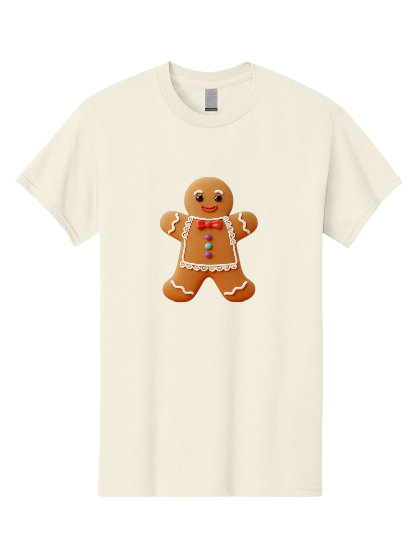 Gingerbread-Man-7 Men'S Graphic Tee, 100% Cotton, Comfortable Casual Summer Wear, Machine Washable, Gingerbread Man, Festive Holiday Treat, Sweet Cookie, Icing Details, Red Bow Tie, Colorful Candy Buttons, Cartoon Style, Whimsical Design, Bab955