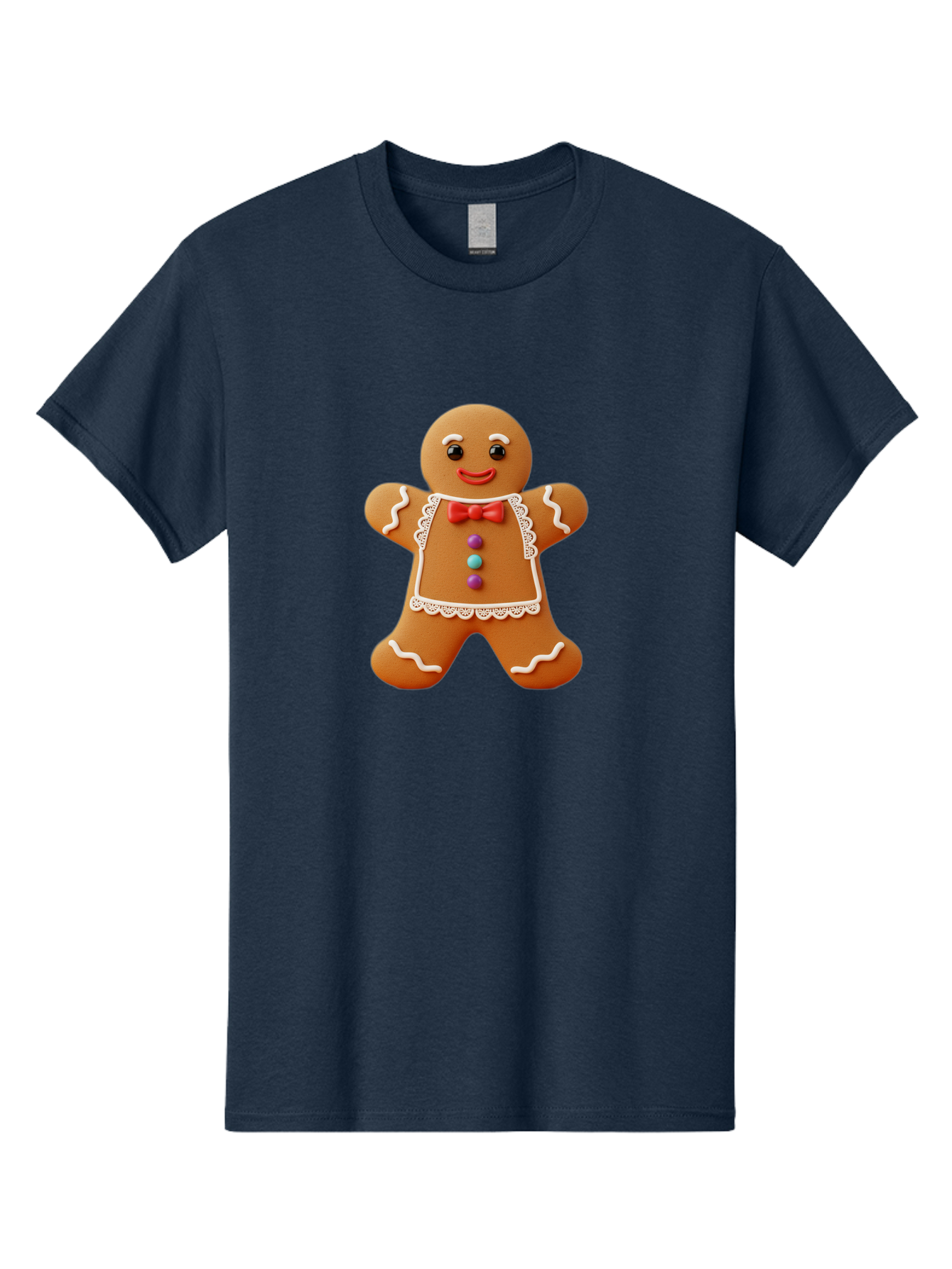 Gingerbread-Man-7 Men'S Graphic Tee, 100% Cotton, Comfortable Casual Summer Wear, Machine Washable, Gingerbread Man, Festive Holiday Treat, Sweet Cookie, Icing Details, Red Bow Tie, Colorful Candy Buttons, Cartoon Style, Whimsical Design, Bab955
