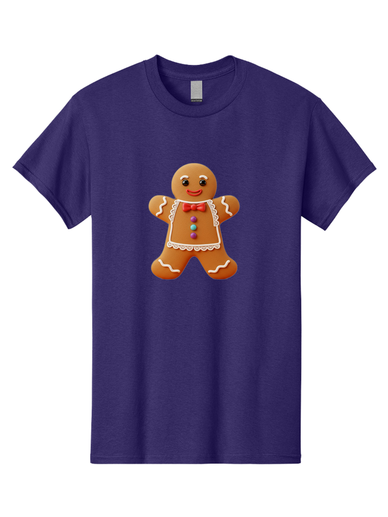 Gingerbread-Man-7 Men'S Graphic Tee, 100% Cotton, Comfortable Casual Summer Wear, Machine Washable, Gingerbread Man, Festive Holiday Treat, Sweet Cookie, Icing Details, Red Bow Tie, Colorful Candy Buttons, Cartoon Style, Whimsical Design, Bab955