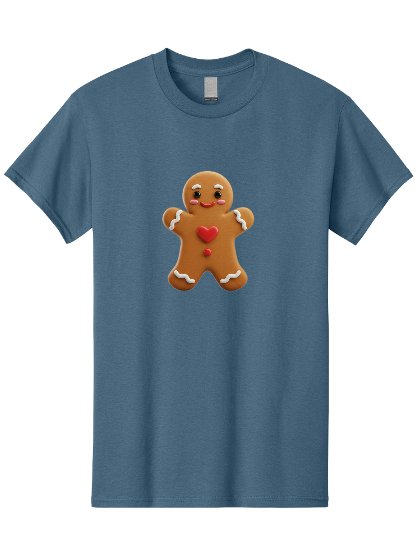 Gingerbread-Man-8 Men'S Graphic Tee, 100% Cotton, Comfortable Casual Summer Wear, Machine Washable, 3D Gingerbread Man, Festive Holiday Treat, Cartoon Character, White Icing Details, Red Heart Decoration, Sweet Indulgence, Christmas Cookie, Bab956