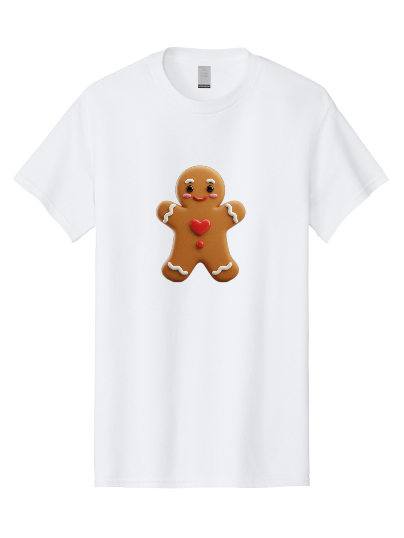 Gingerbread-Man-8 Men'S Graphic Tee, 100% Cotton, Comfortable Casual Summer Wear, Machine Washable, 3D Gingerbread Man, Festive Holiday Treat, Cartoon Character, White Icing Details, Red Heart Decoration, Sweet Indulgence, Christmas Cookie, Bab956
