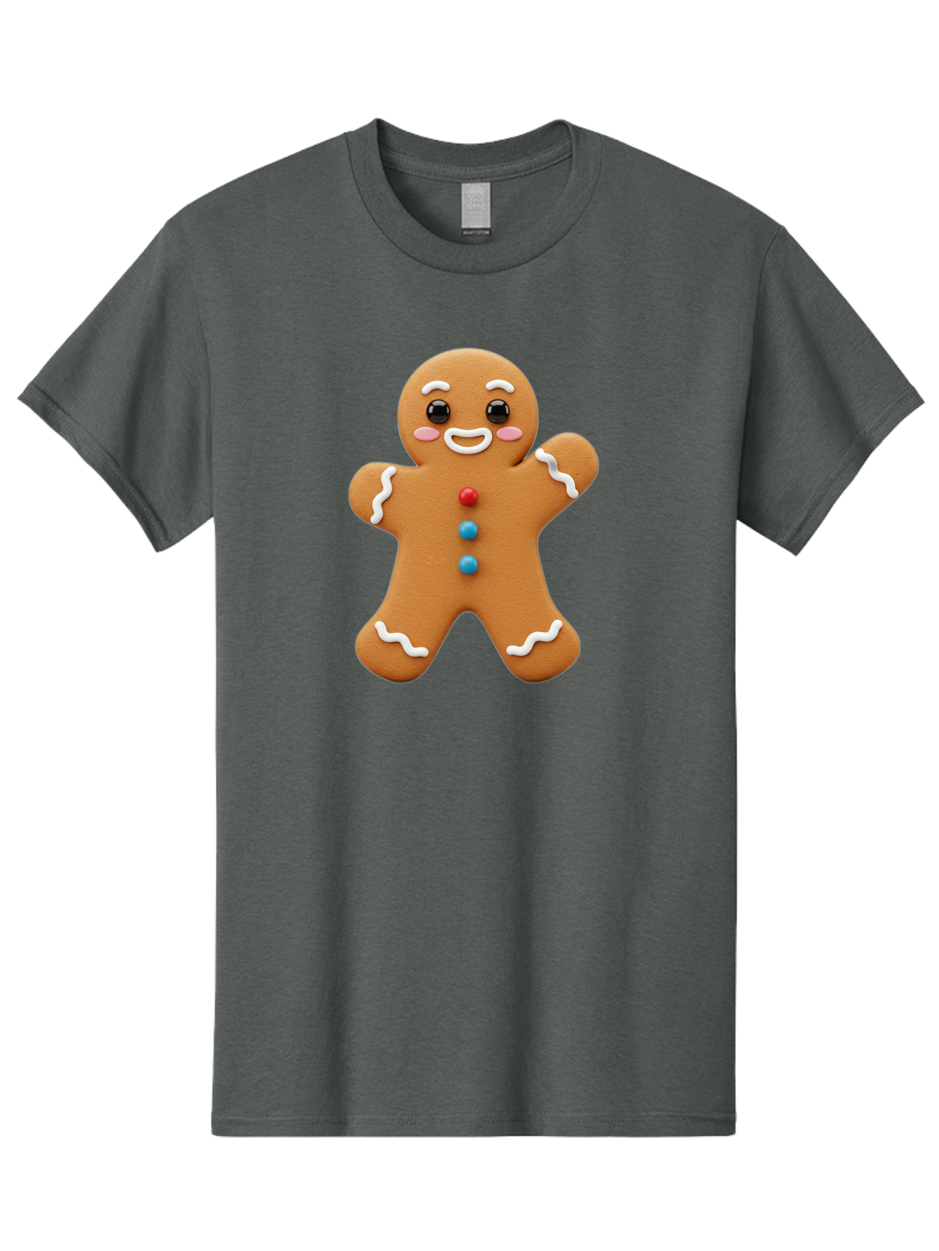 Gingerbread-Man Men'S Graphic Tee, 100% Cotton, Comfortable Casual Summer Wear, Machine Washable, Gingerbread Man, Sweet Treats, Holiday Baking, Cartoon Character, Friendly Face, White Icing, Colorful Buttons, Festive Decorations, Bab958