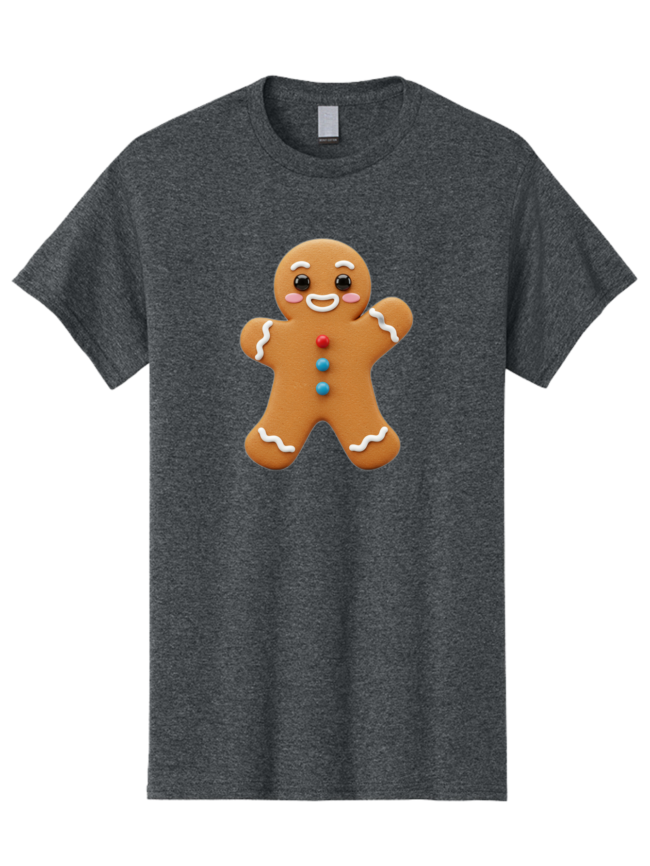 Gingerbread-Man Men'S Graphic Tee, 100% Cotton, Comfortable Casual Summer Wear, Machine Washable, Gingerbread Man, Sweet Treats, Holiday Baking, Cartoon Character, Friendly Face, White Icing, Colorful Buttons, Festive Decorations, Bab958
