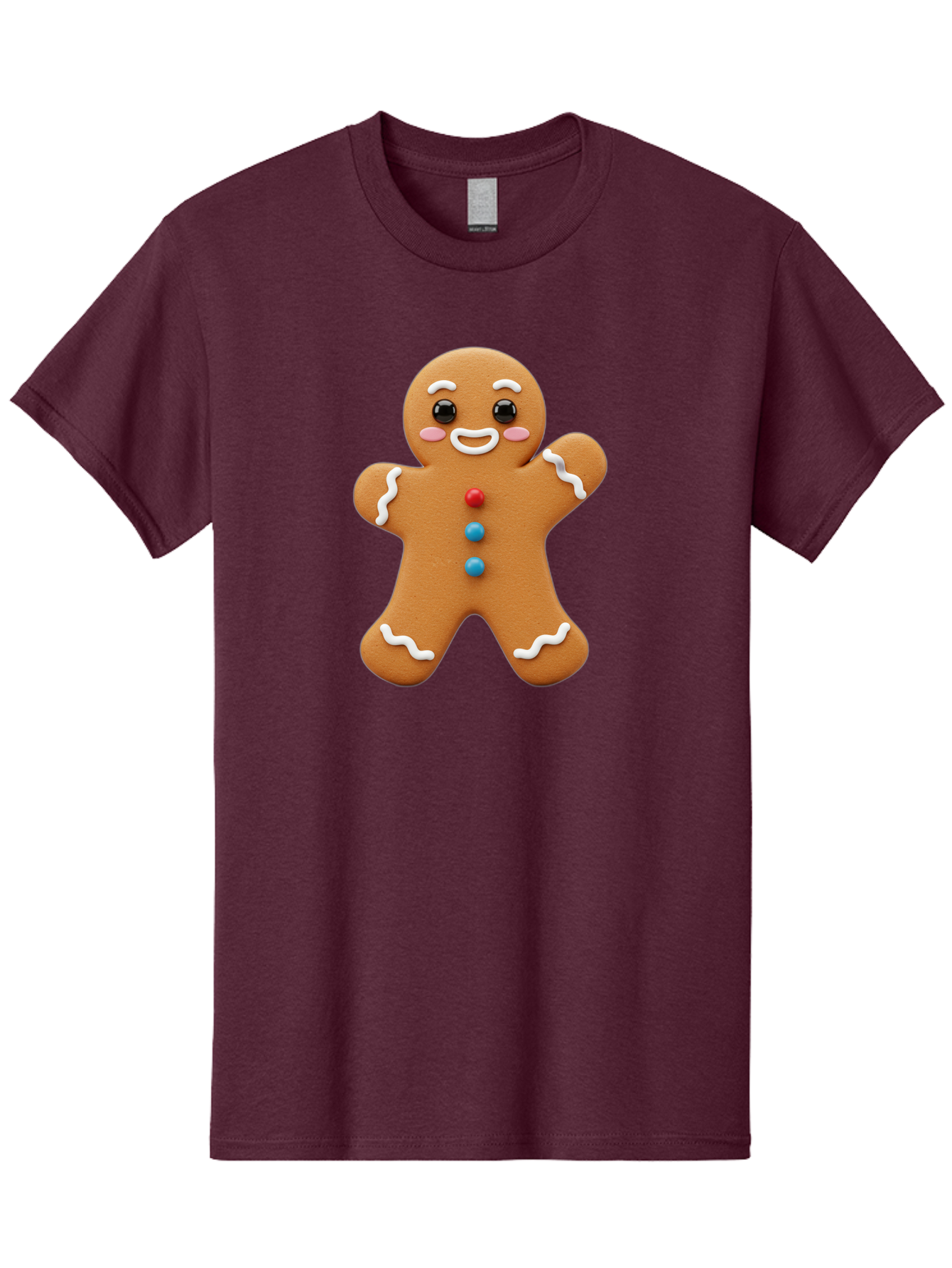 Gingerbread-Man Men'S Graphic Tee, 100% Cotton, Comfortable Casual Summer Wear, Machine Washable, Gingerbread Man, Sweet Treats, Holiday Baking, Cartoon Character, Friendly Face, White Icing, Colorful Buttons, Festive Decorations, Bab958