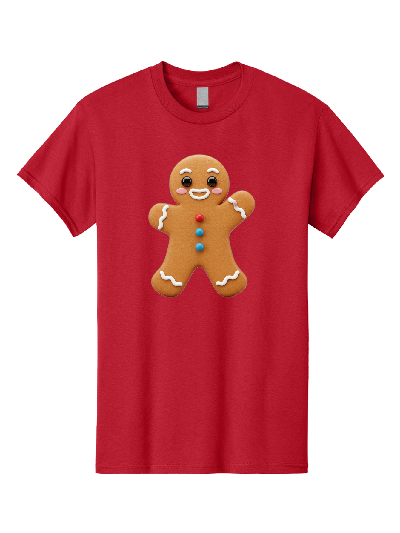Gingerbread-Man Men'S Graphic Tee, 100% Cotton, Comfortable Casual Summer Wear, Machine Washable, Gingerbread Man, Sweet Treats, Holiday Baking, Cartoon Character, Friendly Face, White Icing, Colorful Buttons, Festive Decorations, Bab958