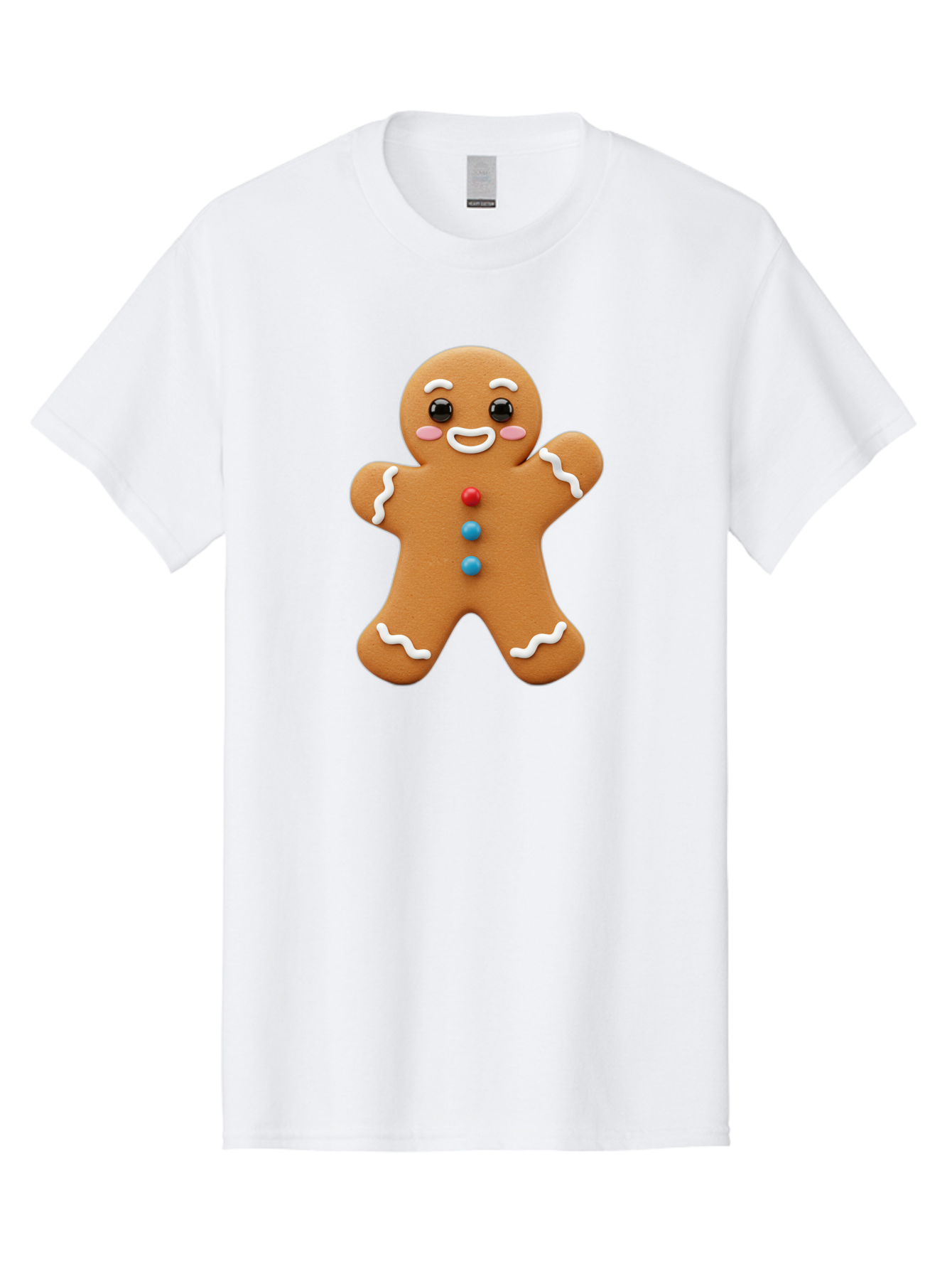 Gingerbread-Man Men'S Graphic Tee, 100% Cotton, Comfortable Casual Summer Wear, Machine Washable, Gingerbread Man, Sweet Treats, Holiday Baking, Cartoon Character, Friendly Face, White Icing, Colorful Buttons, Festive Decorations, Bab958