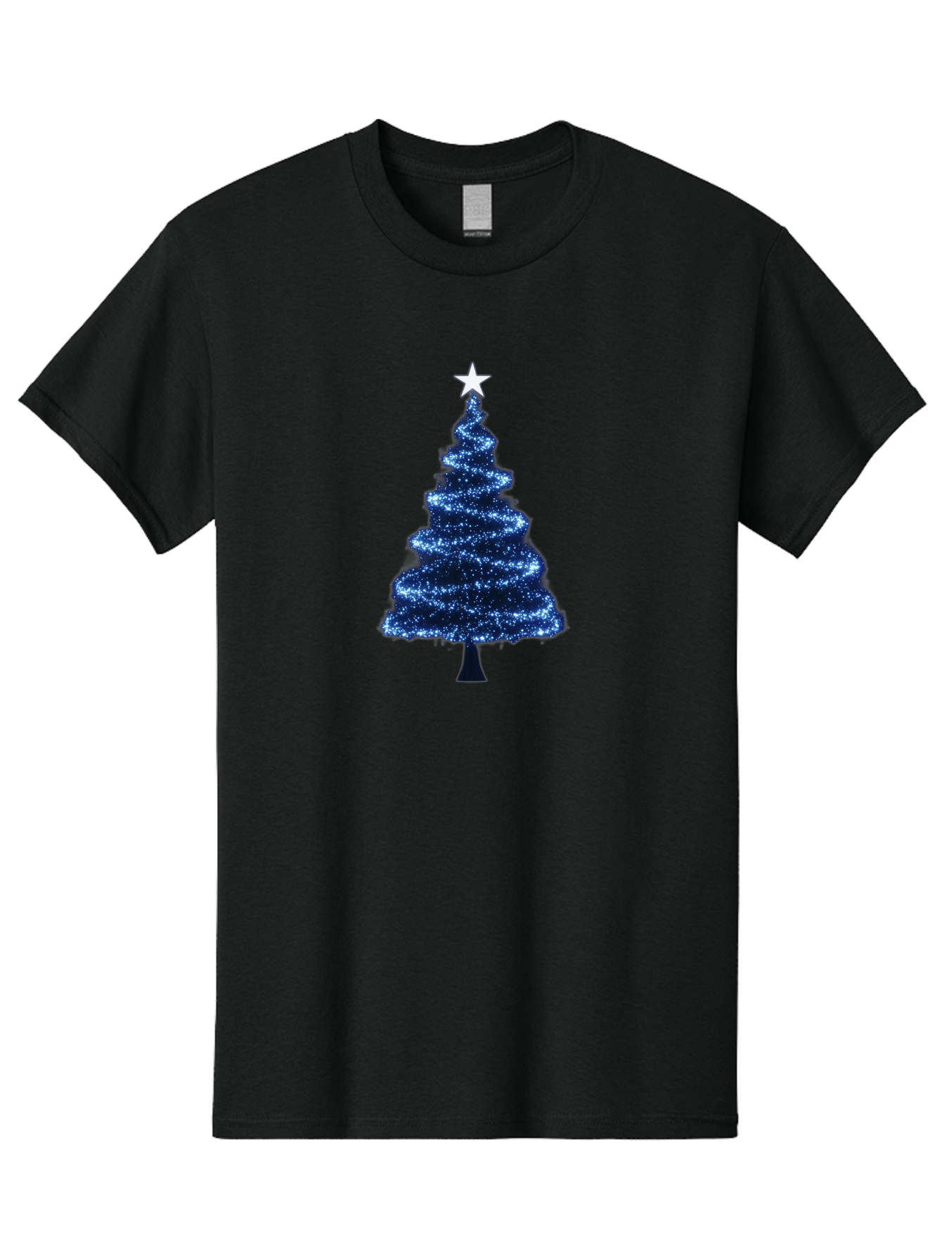 Glittering-Christmas-Tree Men'S Graphic Tee, 100% Cotton, Comfortable Casual Summer Wear, Machine Washable, Blue Christmas Tree, Dark Blue Decorations, Star On Top, Sparkling Lights, Festive Atmosphere, Holiday Season, Winter Wonderland, Bab962