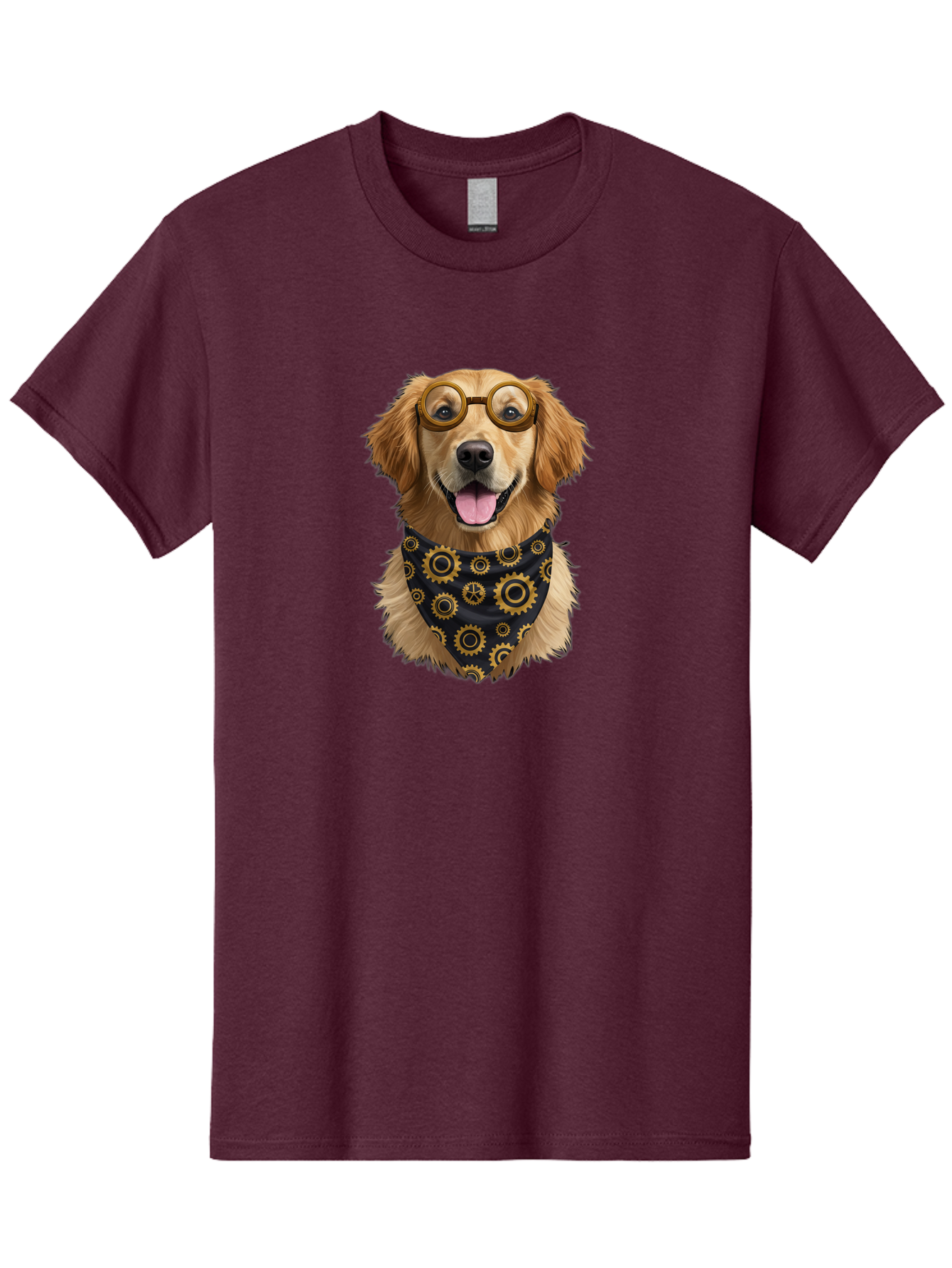 Goggles-Dog Men'S Graphic Tee, 100% Cotton, Comfortable Casual Summer Wear, Machine Washable, Steampunk Dog, Golden Retriever, Goggles, Bandana, Gears, Steampunk Style, Vintage, Eccentric, Quirky, Mechanical, Imaginative, Fantasy, Creative Bab963