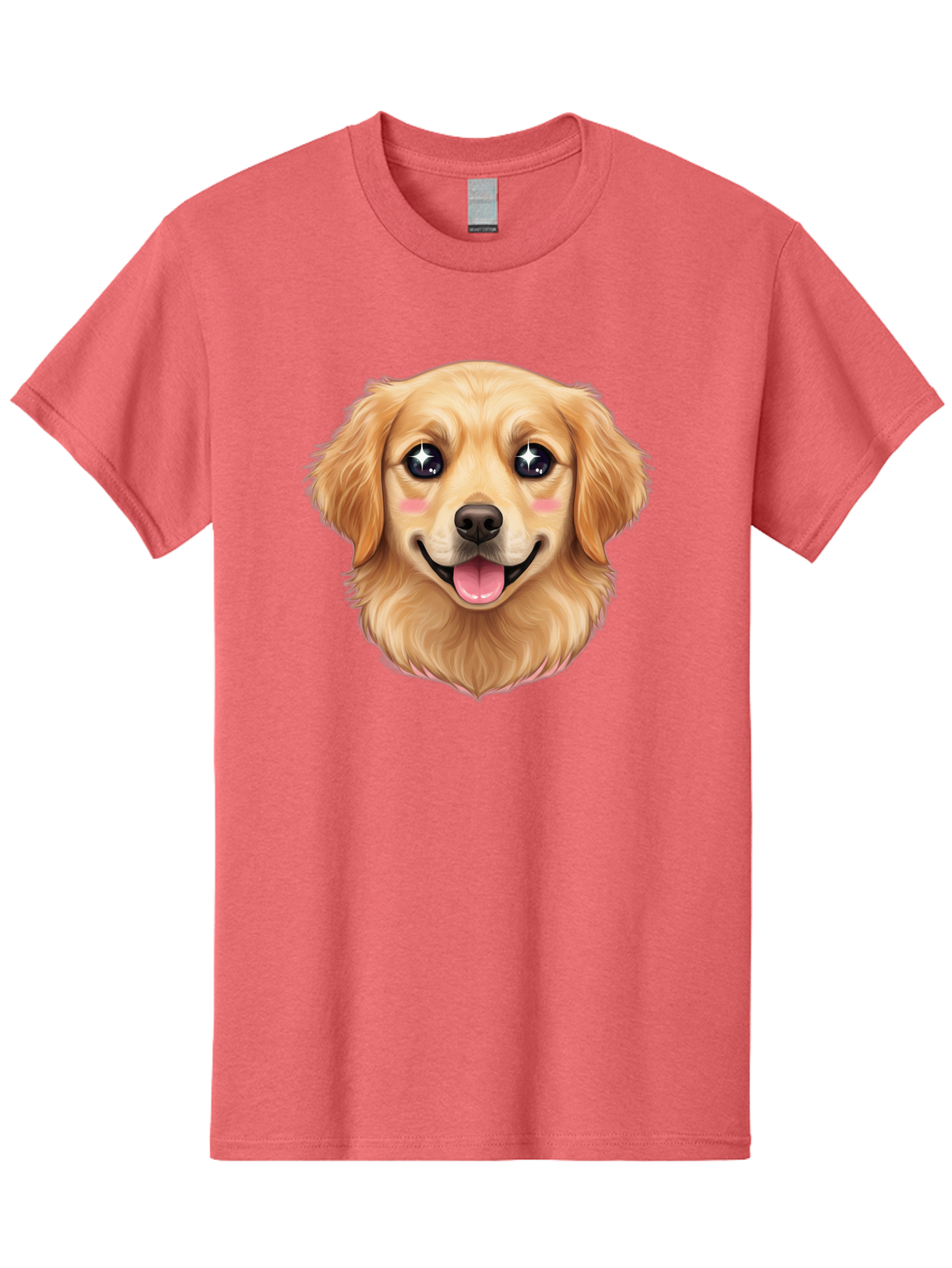 Golden-Dog-Head Men'S Graphic Tee, 100% Cotton, Comfortable Casual Summer Wear, Machine Washable, Cartoon Dog Face, Golden Retriever, Cute Dog, Dog Eyes, Sparkle Eyes, Happy Dog, Dog Smile, Playful Dog, Dog Illustration, Kawaii Dog, Bab964