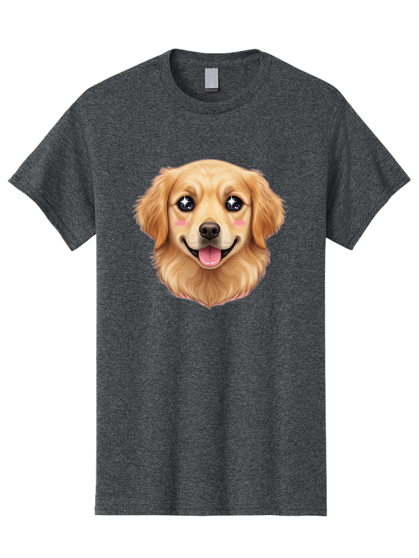 Golden-Dog-Head Men'S Graphic Tee, 100% Cotton, Comfortable Casual Summer Wear, Machine Washable, Cartoon Dog Face, Golden Retriever, Cute Dog, Dog Eyes, Sparkle Eyes, Happy Dog, Dog Smile, Playful Dog, Dog Illustration, Kawaii Dog, Bab964