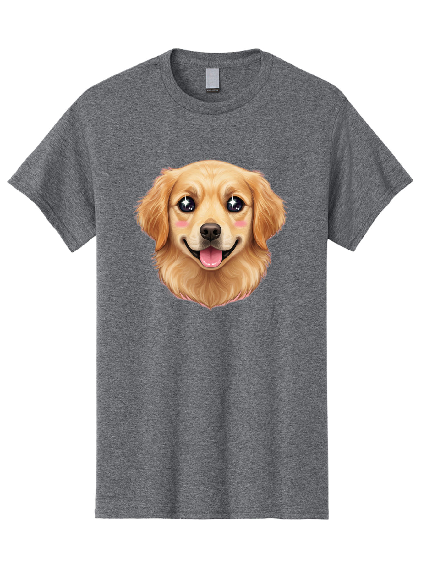 Golden-Dog-Head Men'S Graphic Tee, 100% Cotton, Comfortable Casual Summer Wear, Machine Washable, Cartoon Dog Face, Golden Retriever, Cute Dog, Dog Eyes, Sparkle Eyes, Happy Dog, Dog Smile, Playful Dog, Dog Illustration, Kawaii Dog, Bab964