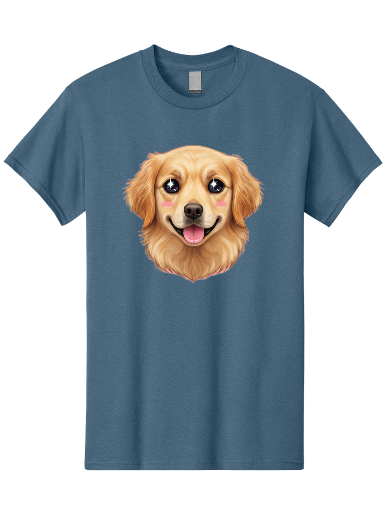 Golden-Dog-Head Men'S Graphic Tee, 100% Cotton, Comfortable Casual Summer Wear, Machine Washable, Cartoon Dog Face, Golden Retriever, Cute Dog, Dog Eyes, Sparkle Eyes, Happy Dog, Dog Smile, Playful Dog, Dog Illustration, Kawaii Dog, Bab964