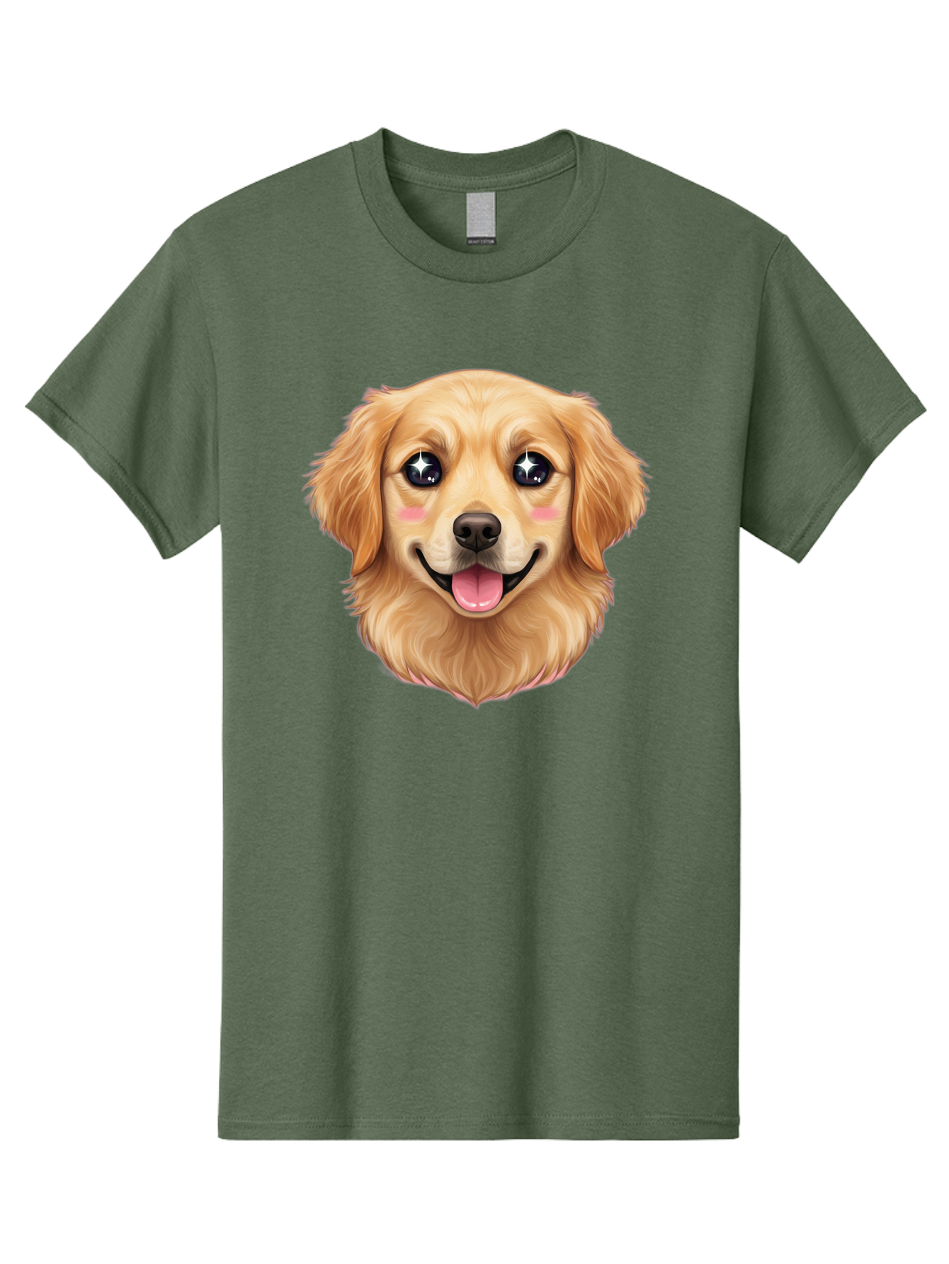 Golden-Dog-Head Men'S Graphic Tee, 100% Cotton, Comfortable Casual Summer Wear, Machine Washable, Cartoon Dog Face, Golden Retriever, Cute Dog, Dog Eyes, Sparkle Eyes, Happy Dog, Dog Smile, Playful Dog, Dog Illustration, Kawaii Dog, Bab964