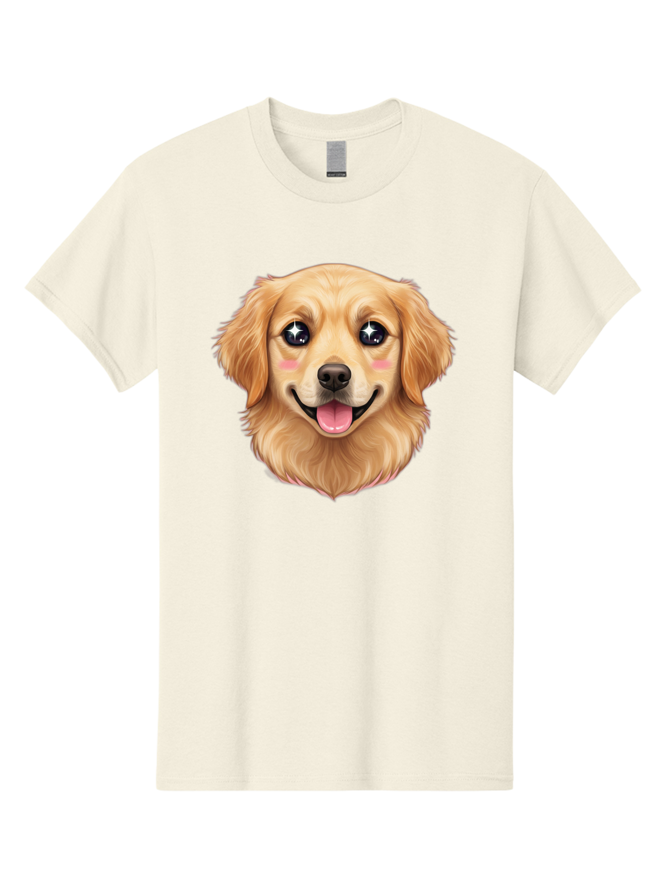 Golden-Dog-Head Men'S Graphic Tee, 100% Cotton, Comfortable Casual Summer Wear, Machine Washable, Cartoon Dog Face, Golden Retriever, Cute Dog, Dog Eyes, Sparkle Eyes, Happy Dog, Dog Smile, Playful Dog, Dog Illustration, Kawaii Dog, Bab964
