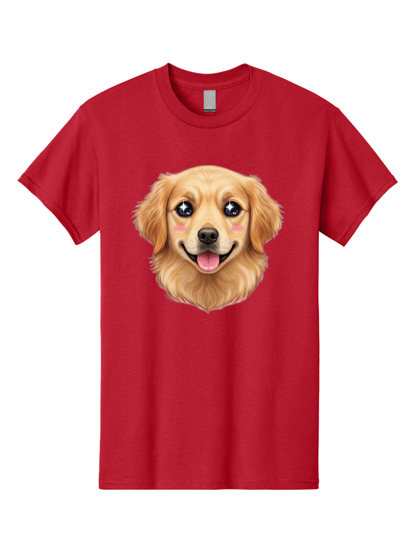 Golden-Dog-Head Men'S Graphic Tee, 100% Cotton, Comfortable Casual Summer Wear, Machine Washable, Cartoon Dog Face, Golden Retriever, Cute Dog, Dog Eyes, Sparkle Eyes, Happy Dog, Dog Smile, Playful Dog, Dog Illustration, Kawaii Dog, Bab964