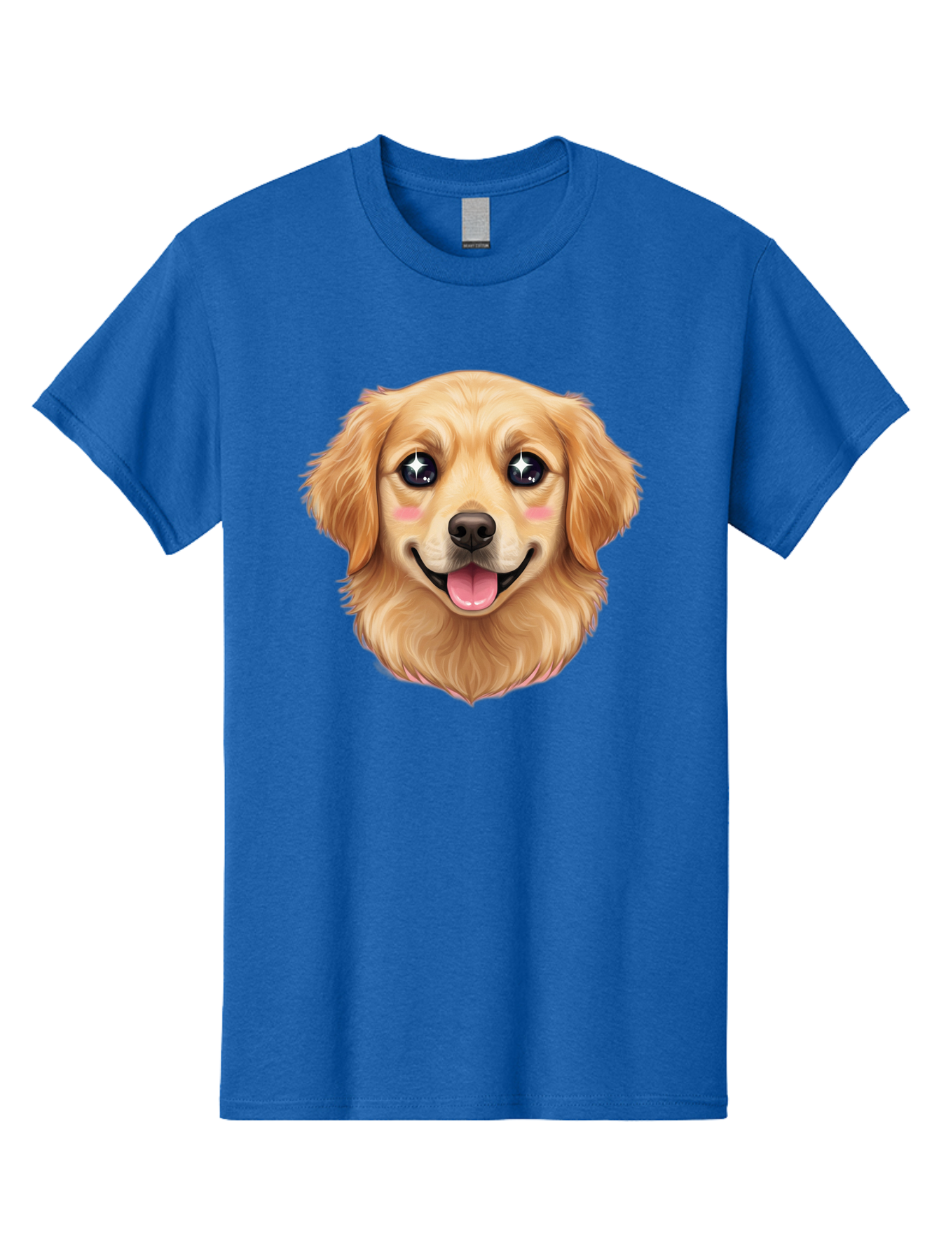 Golden-Dog-Head Men'S Graphic Tee, 100% Cotton, Comfortable Casual Summer Wear, Machine Washable, Cartoon Dog Face, Golden Retriever, Cute Dog, Dog Eyes, Sparkle Eyes, Happy Dog, Dog Smile, Playful Dog, Dog Illustration, Kawaii Dog, Bab964