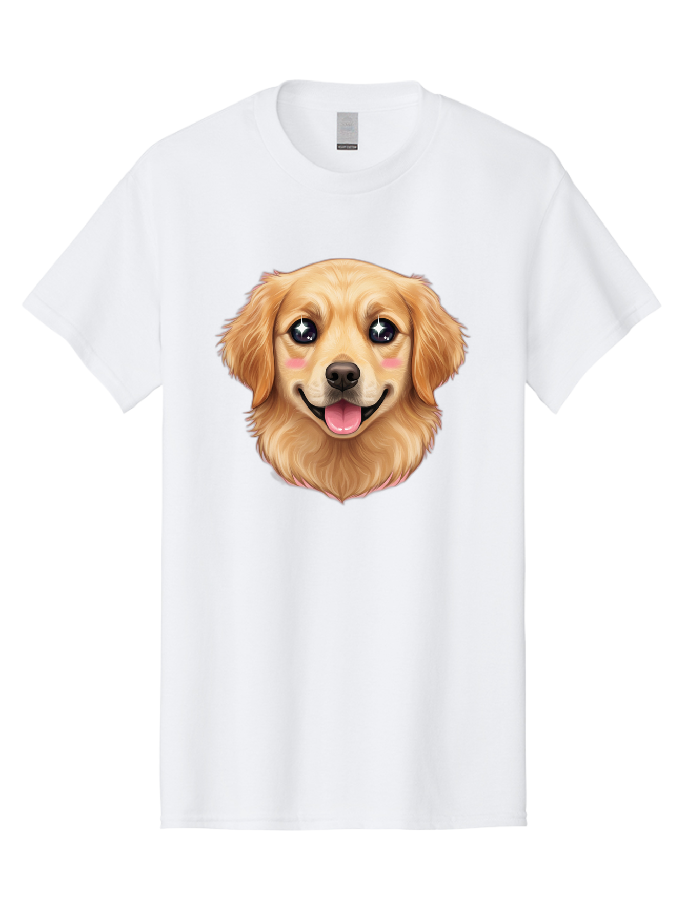 Golden-Dog-Head Men'S Graphic Tee, 100% Cotton, Comfortable Casual Summer Wear, Machine Washable, Cartoon Dog Face, Golden Retriever, Cute Dog, Dog Eyes, Sparkle Eyes, Happy Dog, Dog Smile, Playful Dog, Dog Illustration, Kawaii Dog, Bab964
