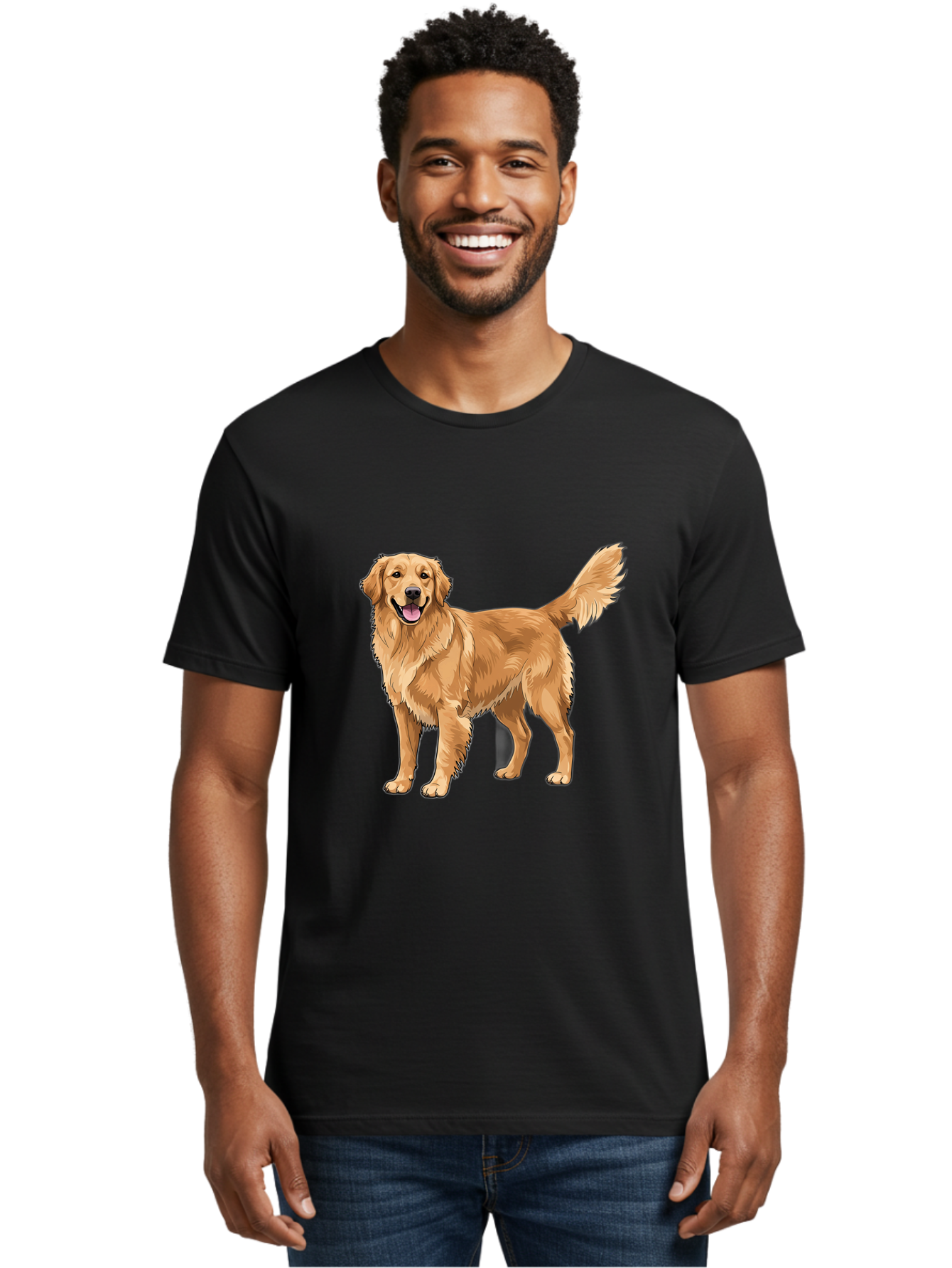 Golden-Retriever-10 Men'S Graphic Tee, 100% Cotton, Comfortable Casual Summer Wear, Machine Washable, Golden Retriever Dog, Golden Fur, Friendly Expression, Wagging Tail, Standing Pose, Canine Companion, Dog Illustration, Fluffy Coat, Bab967