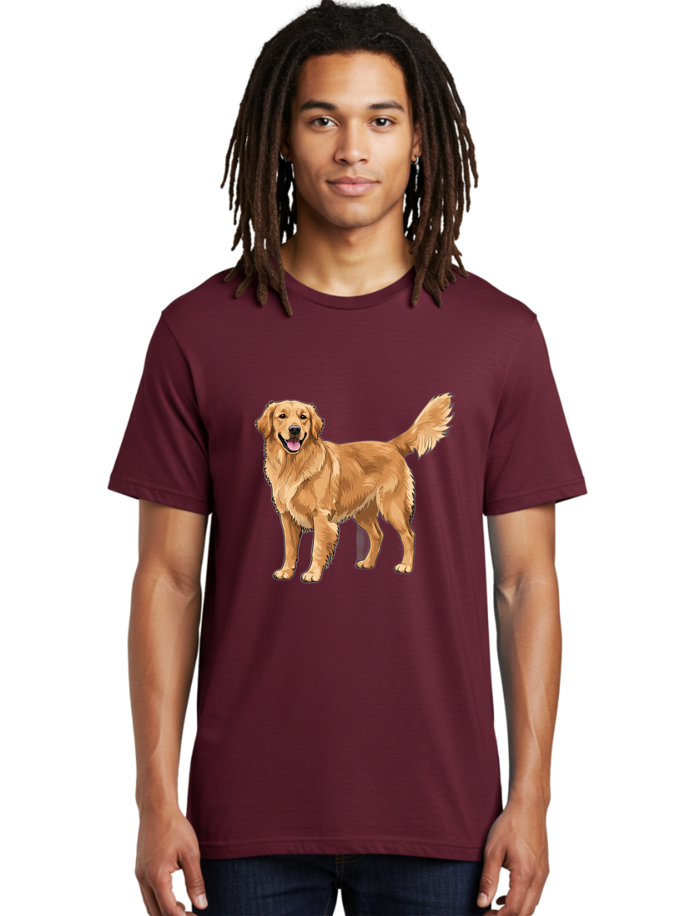 Golden-Retriever-10 Men'S Graphic Tee, 100% Cotton, Comfortable Casual Summer Wear, Machine Washable, Golden Retriever Dog, Golden Fur, Friendly Expression, Wagging Tail, Standing Pose, Canine Companion, Dog Illustration, Fluffy Coat, Bab967
