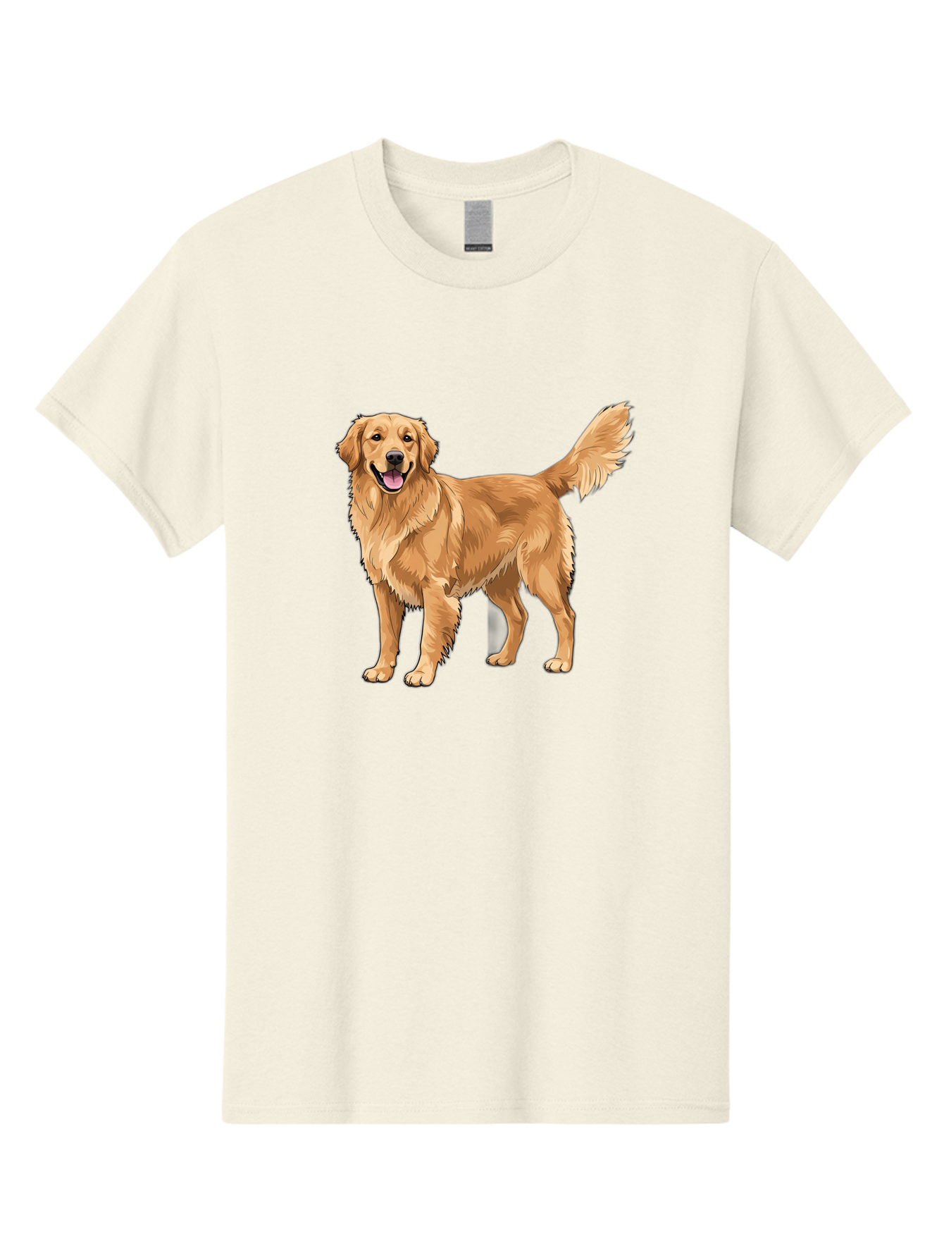 Golden-Retriever-10 Men'S Graphic Tee, 100% Cotton, Comfortable Casual Summer Wear, Machine Washable, Golden Retriever Dog, Golden Fur, Friendly Expression, Wagging Tail, Standing Pose, Canine Companion, Dog Illustration, Fluffy Coat, Bab967
