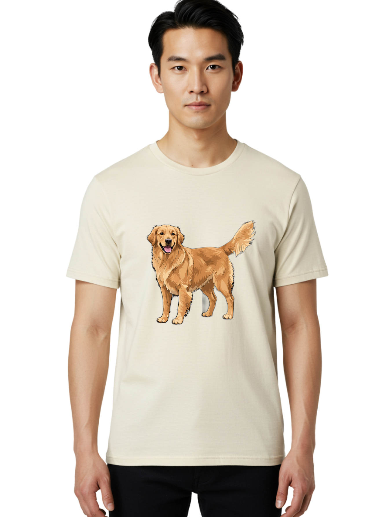 Golden-Retriever-10 Men'S Graphic Tee, 100% Cotton, Comfortable Casual Summer Wear, Machine Washable, Golden Retriever Dog, Golden Fur, Friendly Expression, Wagging Tail, Standing Pose, Canine Companion, Dog Illustration, Fluffy Coat, Bab967