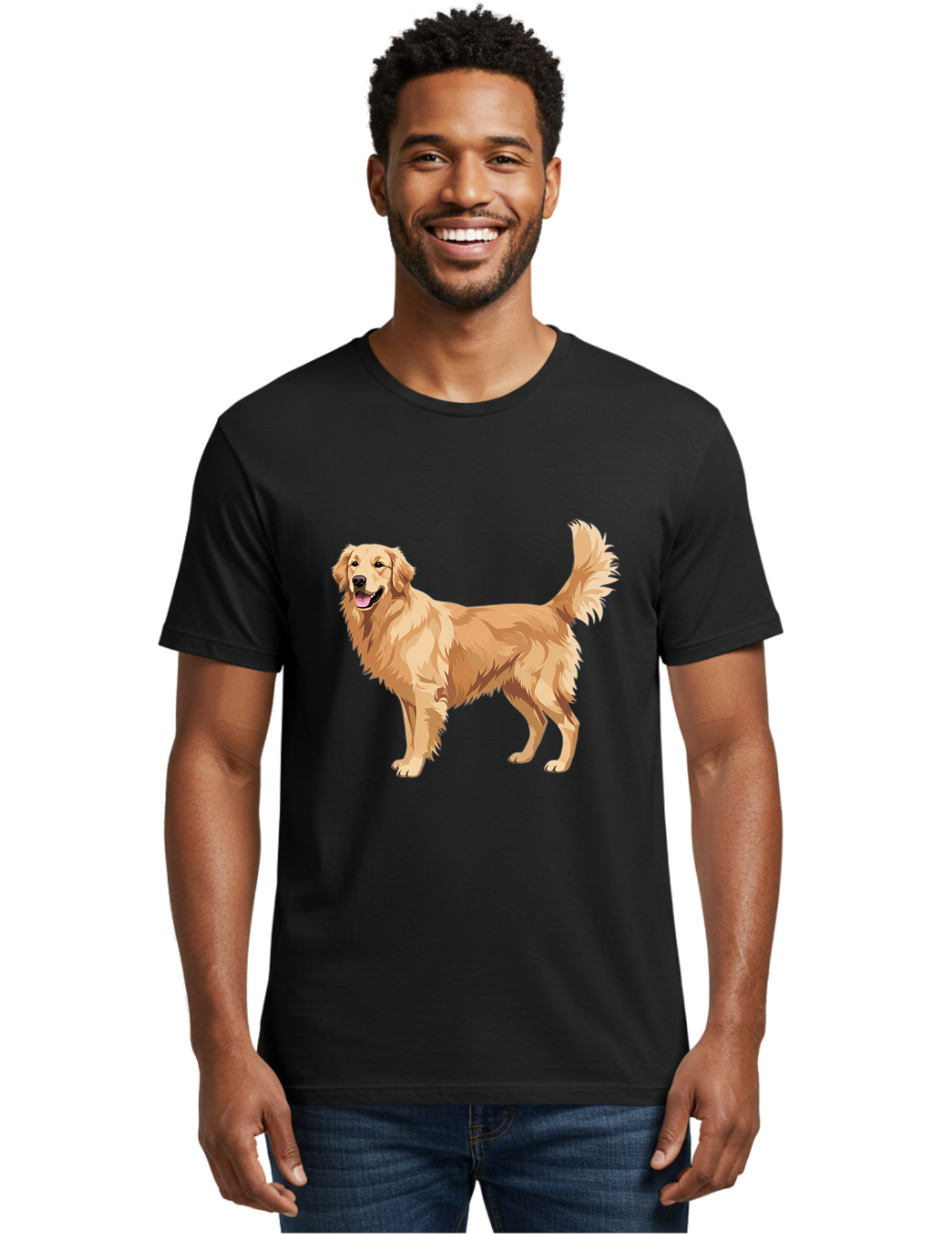 Golden-Retriever-11 Men'S Graphic Tee, 100% Cotton, Comfortable Casual Summer Wear, Machine Washable, Golden Retriever Dog, Happy Dog, Dog Illustration, Canine Graphic, Friendly Dog, Dog Portrait, Retriever Breed, Dog Art Bab968