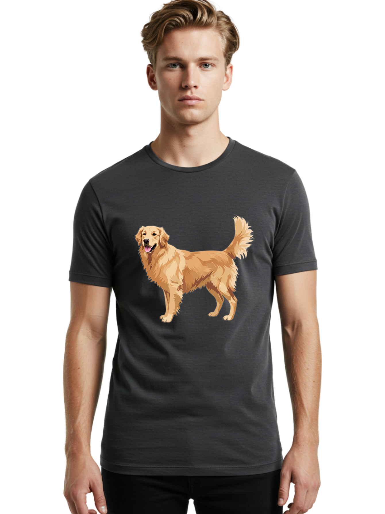 Golden-Retriever-11 Men'S Graphic Tee, 100% Cotton, Comfortable Casual Summer Wear, Machine Washable, Golden Retriever Dog, Happy Dog, Dog Illustration, Canine Graphic, Friendly Dog, Dog Portrait, Retriever Breed, Dog Art Bab968