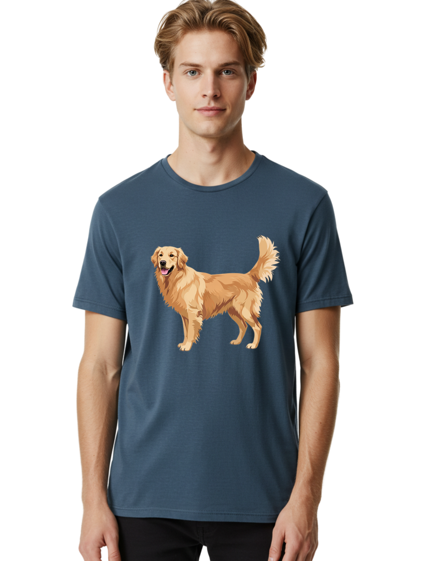 Golden-Retriever-11 Men'S Graphic Tee, 100% Cotton, Comfortable Casual Summer Wear, Machine Washable, Golden Retriever Dog, Happy Dog, Dog Illustration, Canine Graphic, Friendly Dog, Dog Portrait, Retriever Breed, Dog Art Bab968