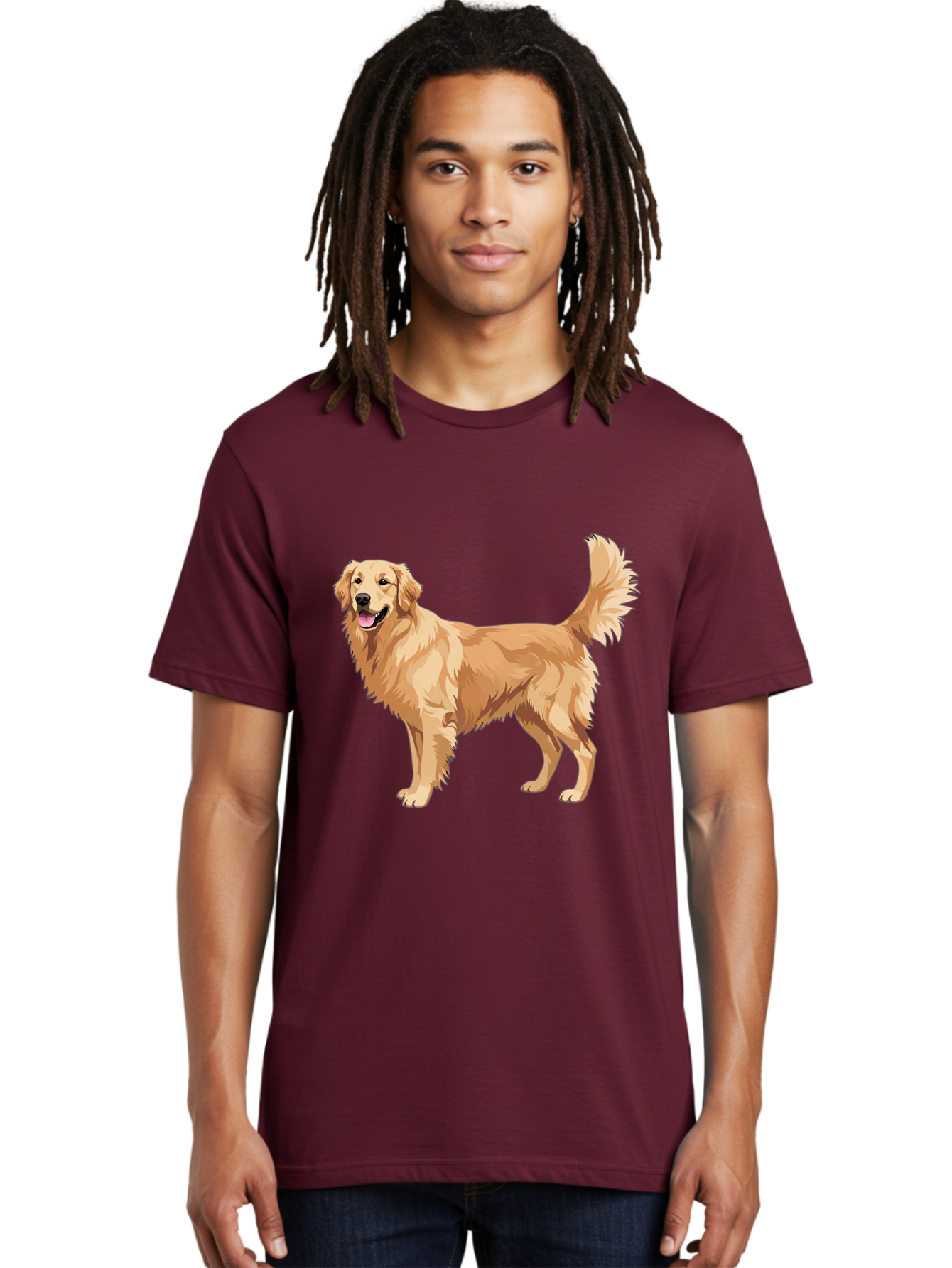Golden-Retriever-11 Men'S Graphic Tee, 100% Cotton, Comfortable Casual Summer Wear, Machine Washable, Golden Retriever Dog, Happy Dog, Dog Illustration, Canine Graphic, Friendly Dog, Dog Portrait, Retriever Breed, Dog Art Bab968