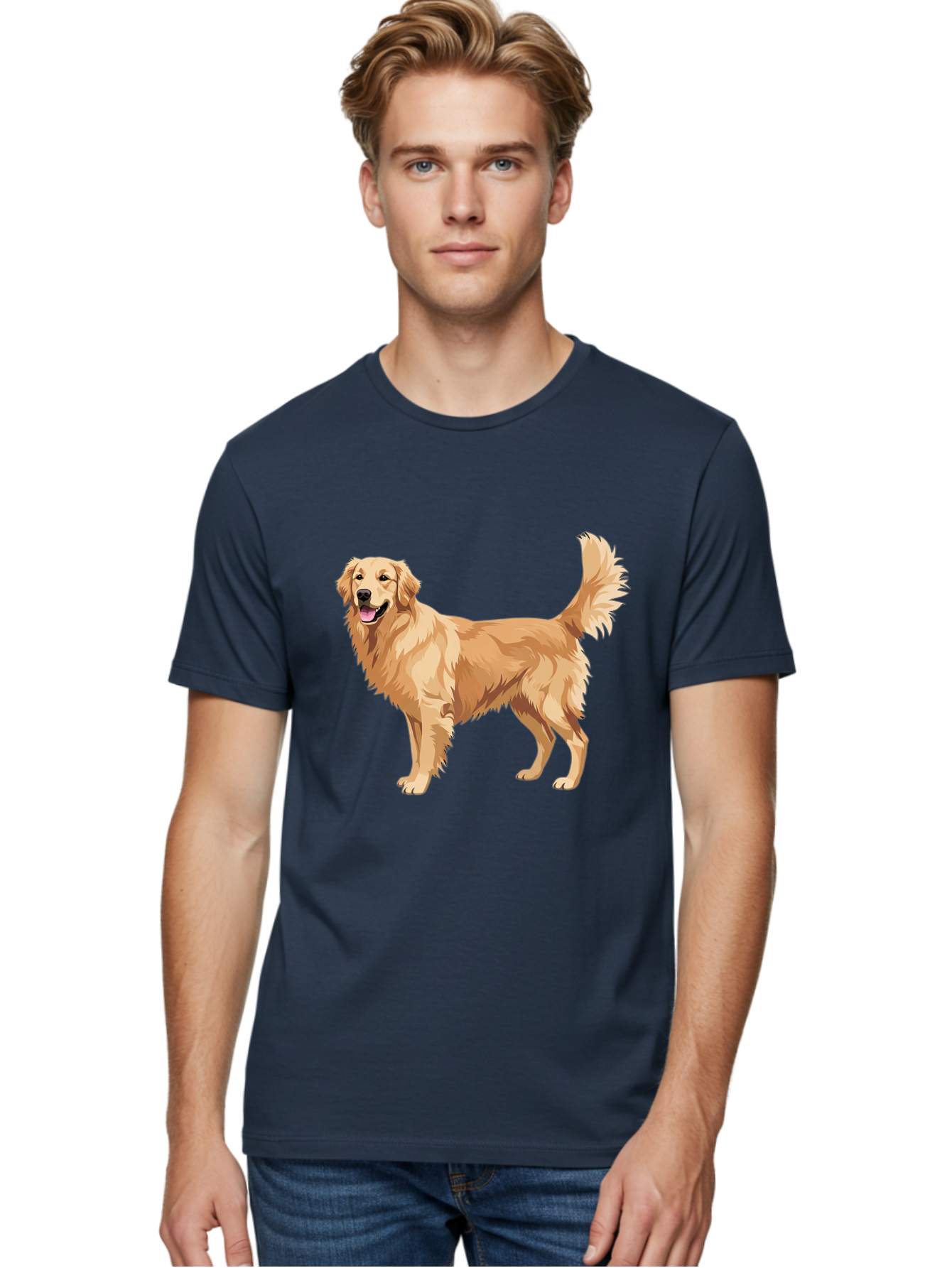 Golden-Retriever-11 Men'S Graphic Tee, 100% Cotton, Comfortable Casual Summer Wear, Machine Washable, Golden Retriever Dog, Happy Dog, Dog Illustration, Canine Graphic, Friendly Dog, Dog Portrait, Retriever Breed, Dog Art Bab968