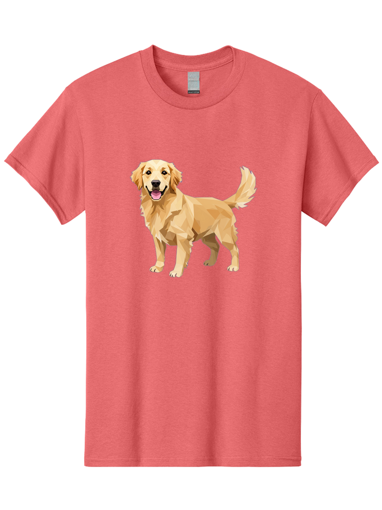 Golden-Retriever-12 Men'S Graphic Tee, 100% Cotton, Comfortable Casual Summer Wear, Machine Washable, Golden Retriever Dog, Happy Canine, Low Poly Art, Dog Illustration, Friendly Dog, Dog Graphics, Pet Illustration, Cute Dog Bab969