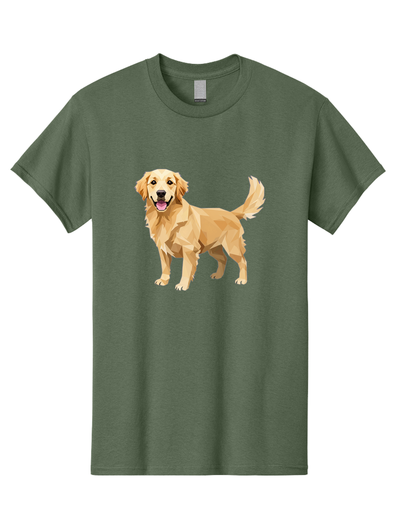 Golden-Retriever-12 Men'S Graphic Tee, 100% Cotton, Comfortable Casual Summer Wear, Machine Washable, Golden Retriever Dog, Happy Canine, Low Poly Art, Dog Illustration, Friendly Dog, Dog Graphics, Pet Illustration, Cute Dog Bab969