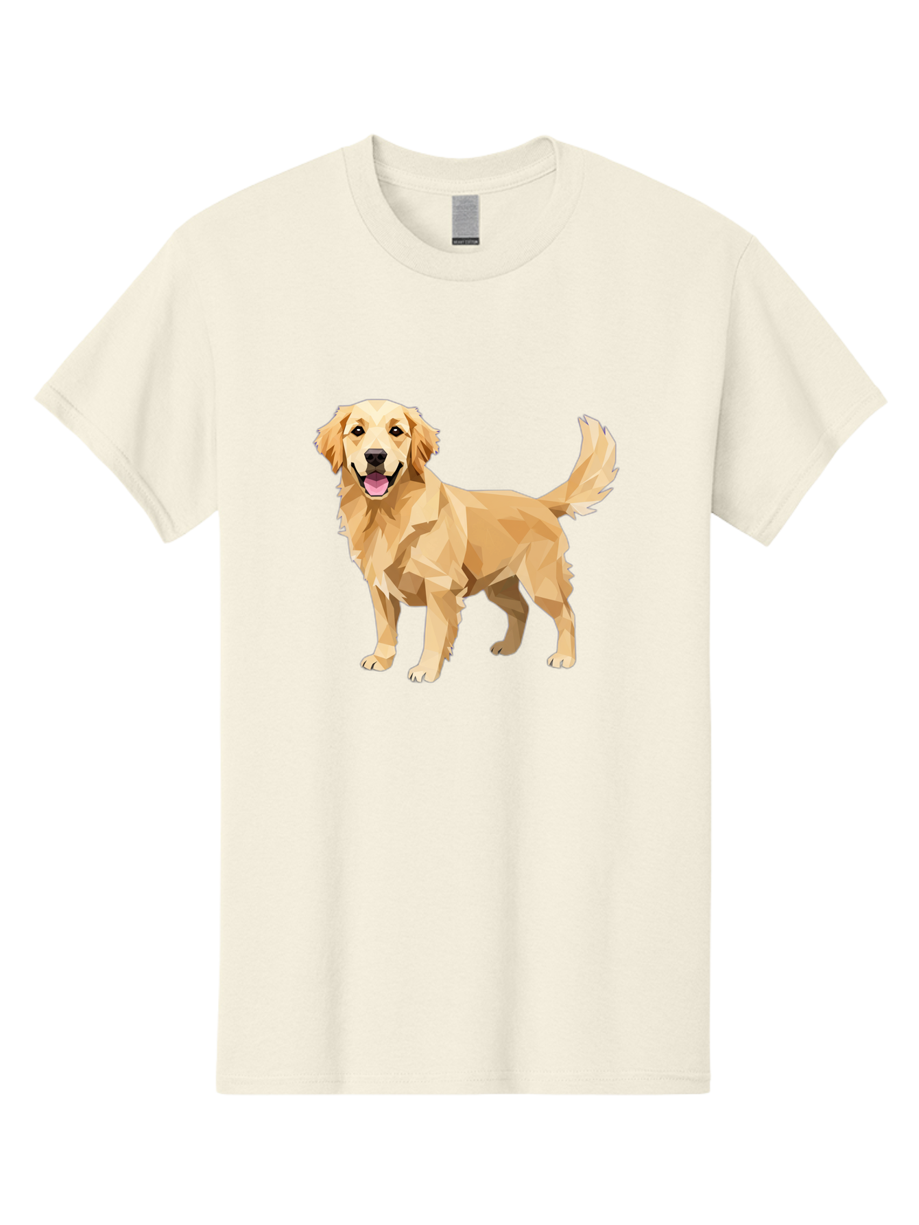 Golden-Retriever-12 Men'S Graphic Tee, 100% Cotton, Comfortable Casual Summer Wear, Machine Washable, Golden Retriever Dog, Happy Canine, Low Poly Art, Dog Illustration, Friendly Dog, Dog Graphics, Pet Illustration, Cute Dog Bab969