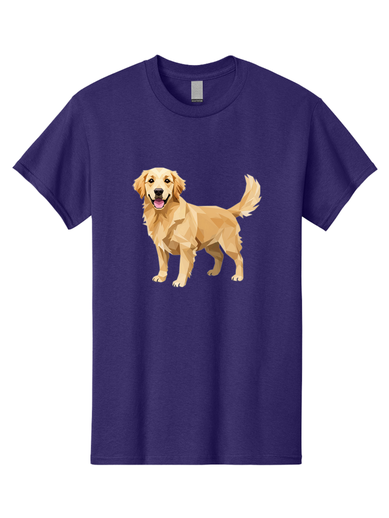 Golden-Retriever-12 Men'S Graphic Tee, 100% Cotton, Comfortable Casual Summer Wear, Machine Washable, Golden Retriever Dog, Happy Canine, Low Poly Art, Dog Illustration, Friendly Dog, Dog Graphics, Pet Illustration, Cute Dog Bab969