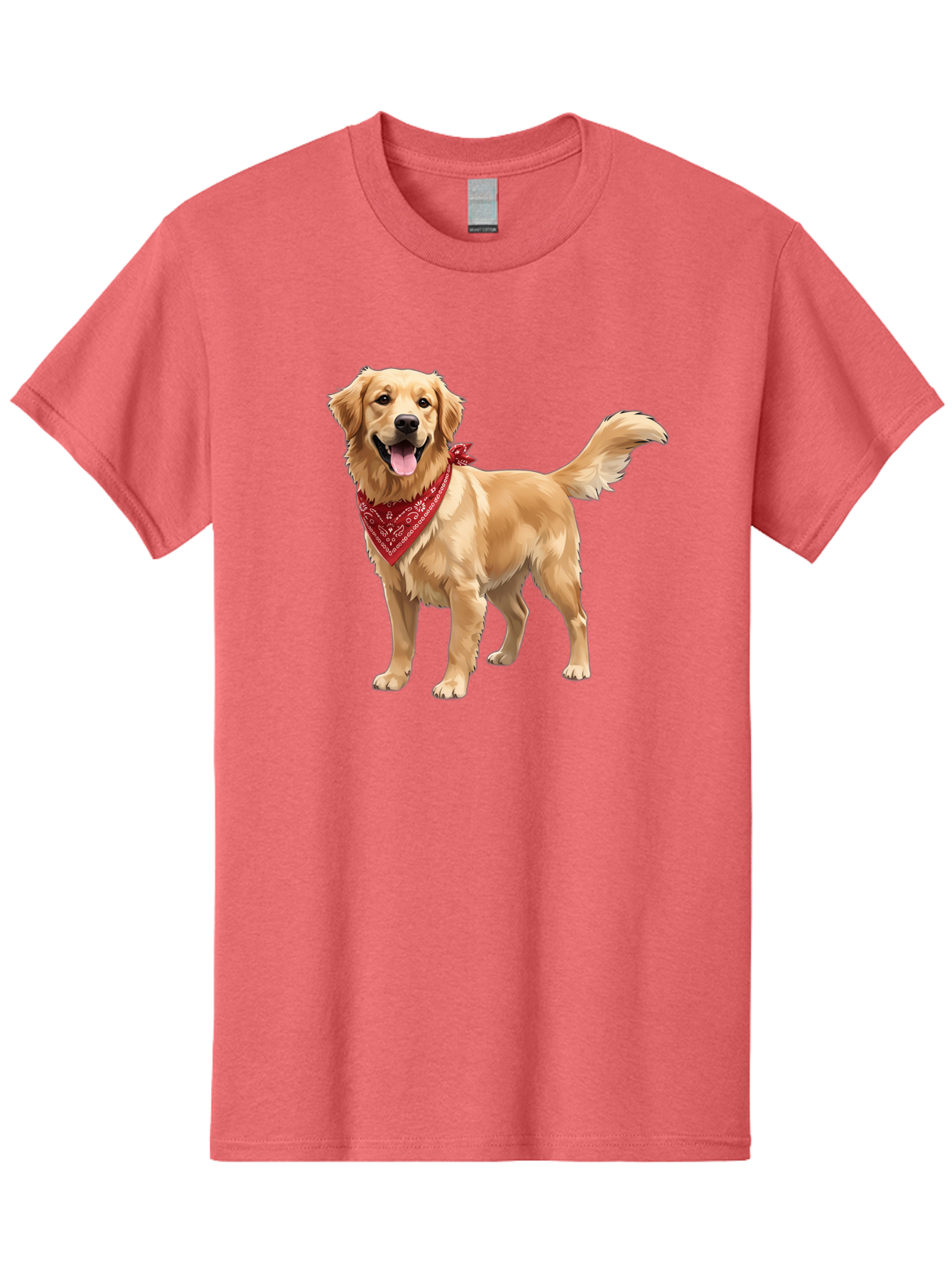 Golden-Retriever-14 Men'S Graphic Tee, 100% Cotton, Comfortable Casual Summer Wear, Machine Washable, Golden Retriever Dog, Red Bandana, Happy Dog, Friendly Pet, Canine Companion, Dog Illustration, Adorable Animal, Pet Portrait, Bab971