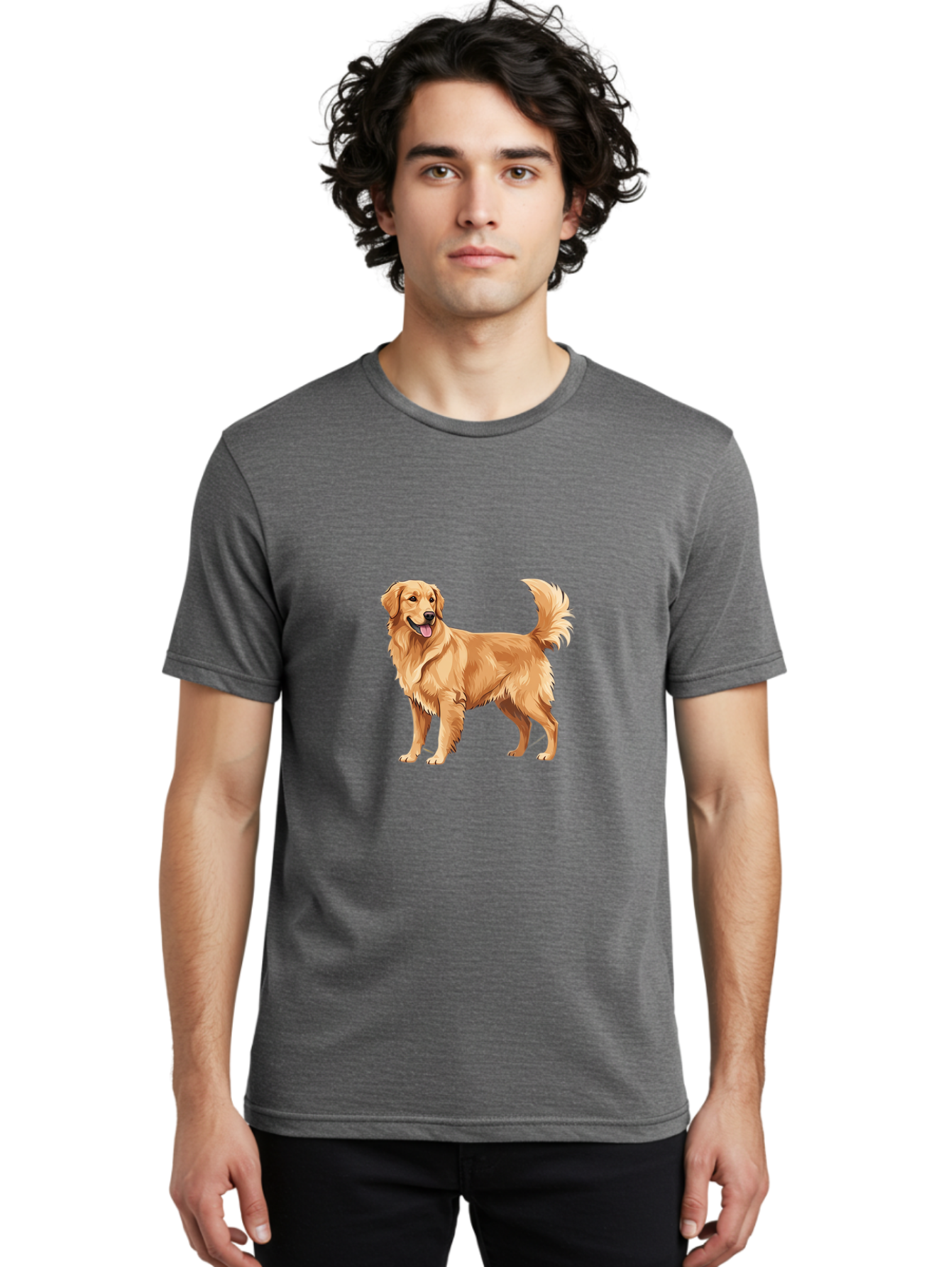 Golden-Retriever-15 Men'S Graphic Tee, 100% Cotton, Comfortable Casual Summer Wear, Machine Washable, Golden Retriever Dog, Friendly Dog, Happy Dog, Dog Illustration, Dog Cartoon, Furry Friends, Canine Companions, Dog Breed, Retriever Dog Bab972