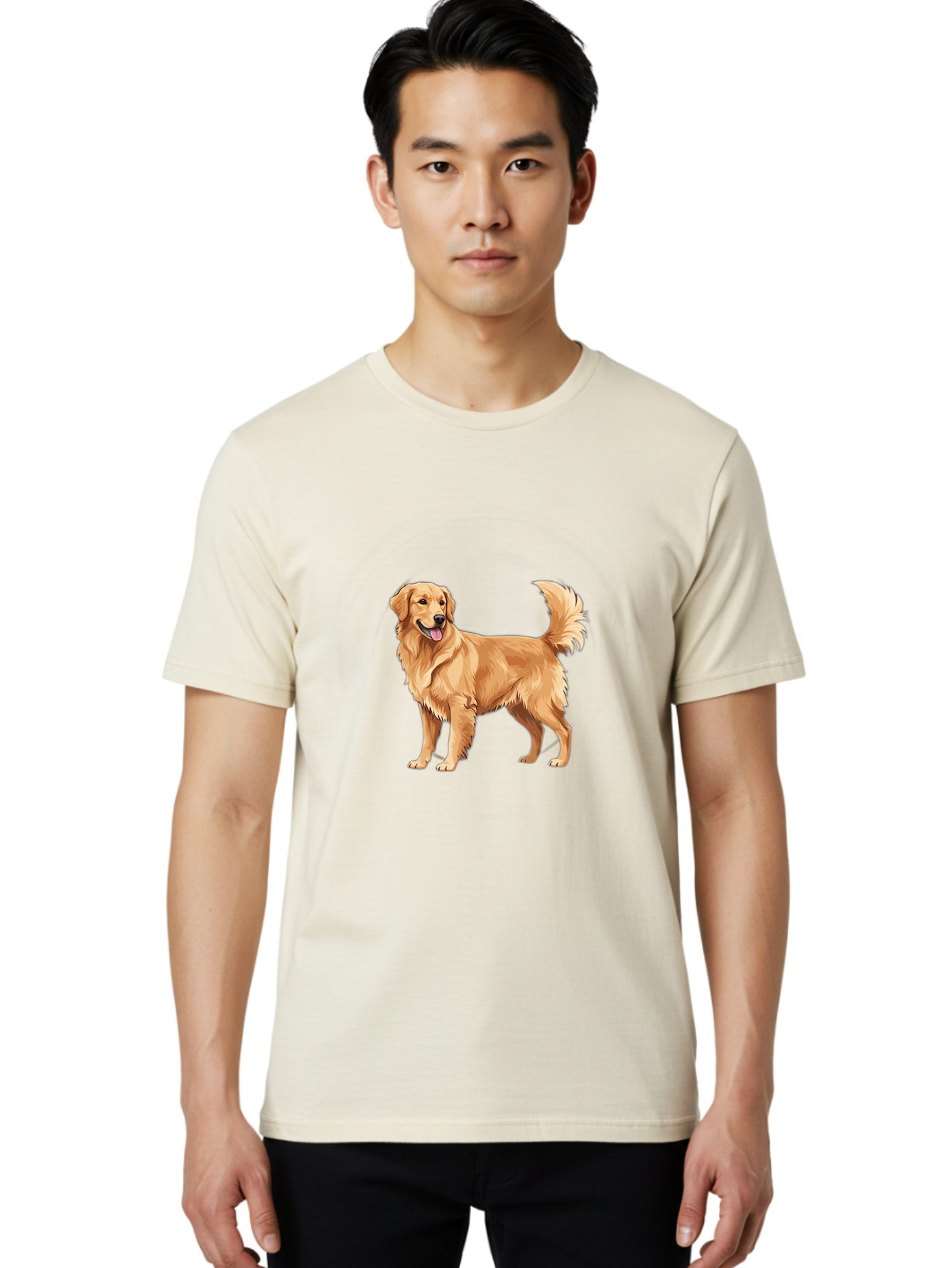 Golden-Retriever-15 Men'S Graphic Tee, 100% Cotton, Comfortable Casual Summer Wear, Machine Washable, Golden Retriever Dog, Friendly Dog, Happy Dog, Dog Illustration, Dog Cartoon, Furry Friends, Canine Companions, Dog Breed, Retriever Dog Bab972