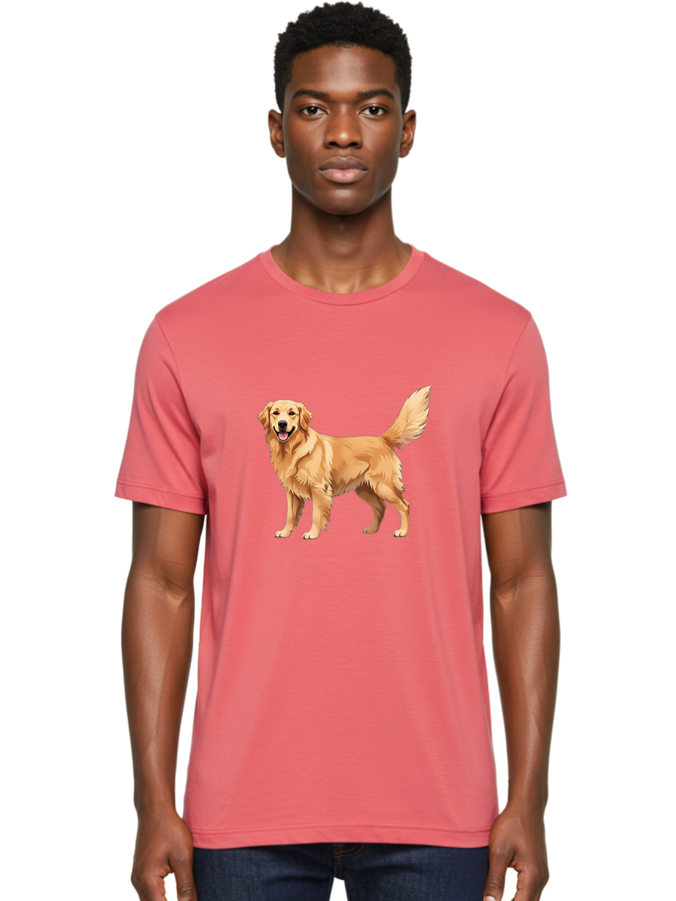 Golden-Retriever-16 Men'S Graphic Tee, 100% Cotton, Comfortable Casual Summer Wear, Machine Washable, Golden Retriever, Happy Dog, Fluffy Fur, Friendly Pet, Cartoon Dog, Dog Illustration, Canine Friend, Playful Breed, Loyal Companion, Bab973