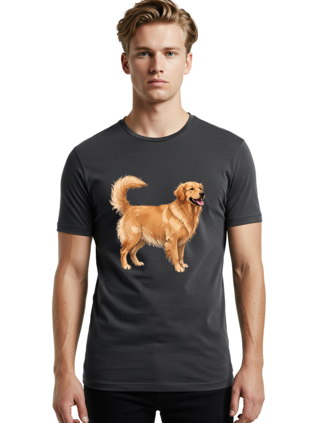 Golden-Retriever-18 Men'S Graphic Tee, 100% Cotton, Comfortable Casual Summer Wear, Machine Washable, Golden Retriever Dog, Happy Dog, Friendly Dog, Canine, Pet, Fluffy Fur, Wagging Tail, Playful Animal Bab975