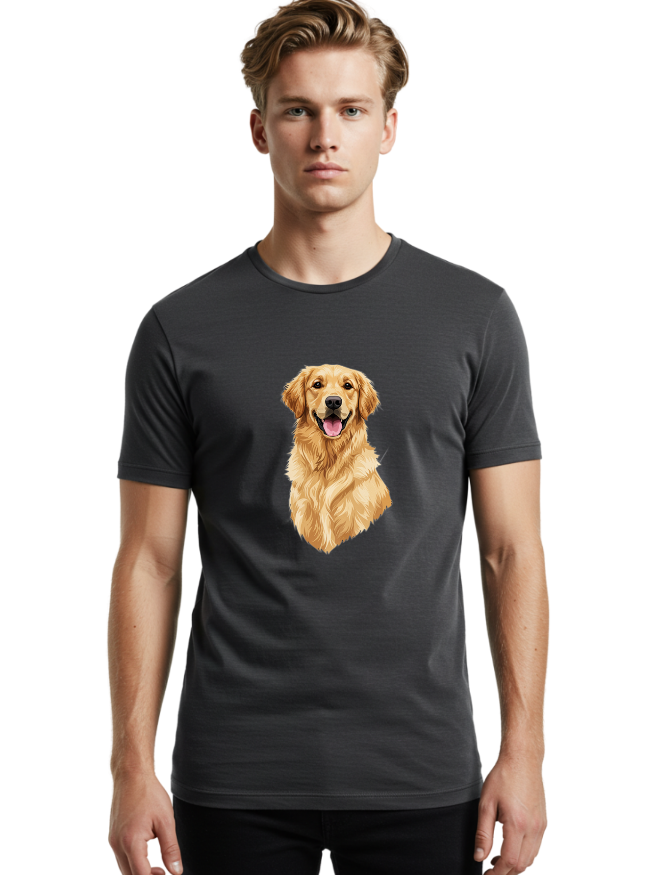 Golden-Retriever-3 Men'S Graphic Tee, 100% Cotton, Comfortable Casual Summer Wear, Machine Washable, Smiling Golden Retriever, Happy Dog, Friendly Pet, Golden Fur, Playful Animal, Lovable Companion, Canine Friend Bab977