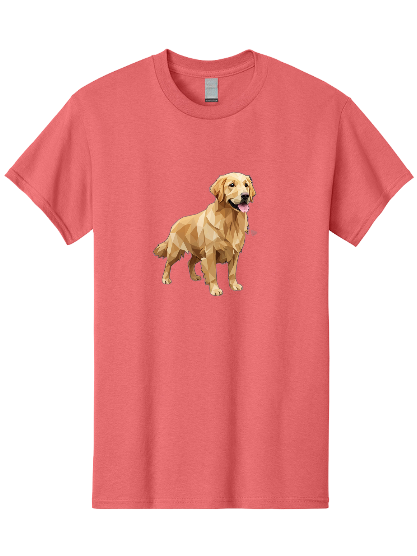 Golden-Retriever-4 Men'S Graphic Tee, 100% Cotton, Comfortable Casual Summer Wear, Machine Washable, Low-Poly Golden Retriever, Dog Illustration, Geometric Art, Canine Graphic, Modern Dog Design, Happy Dog, Geometric Dog, Dog Portrait, Bab978