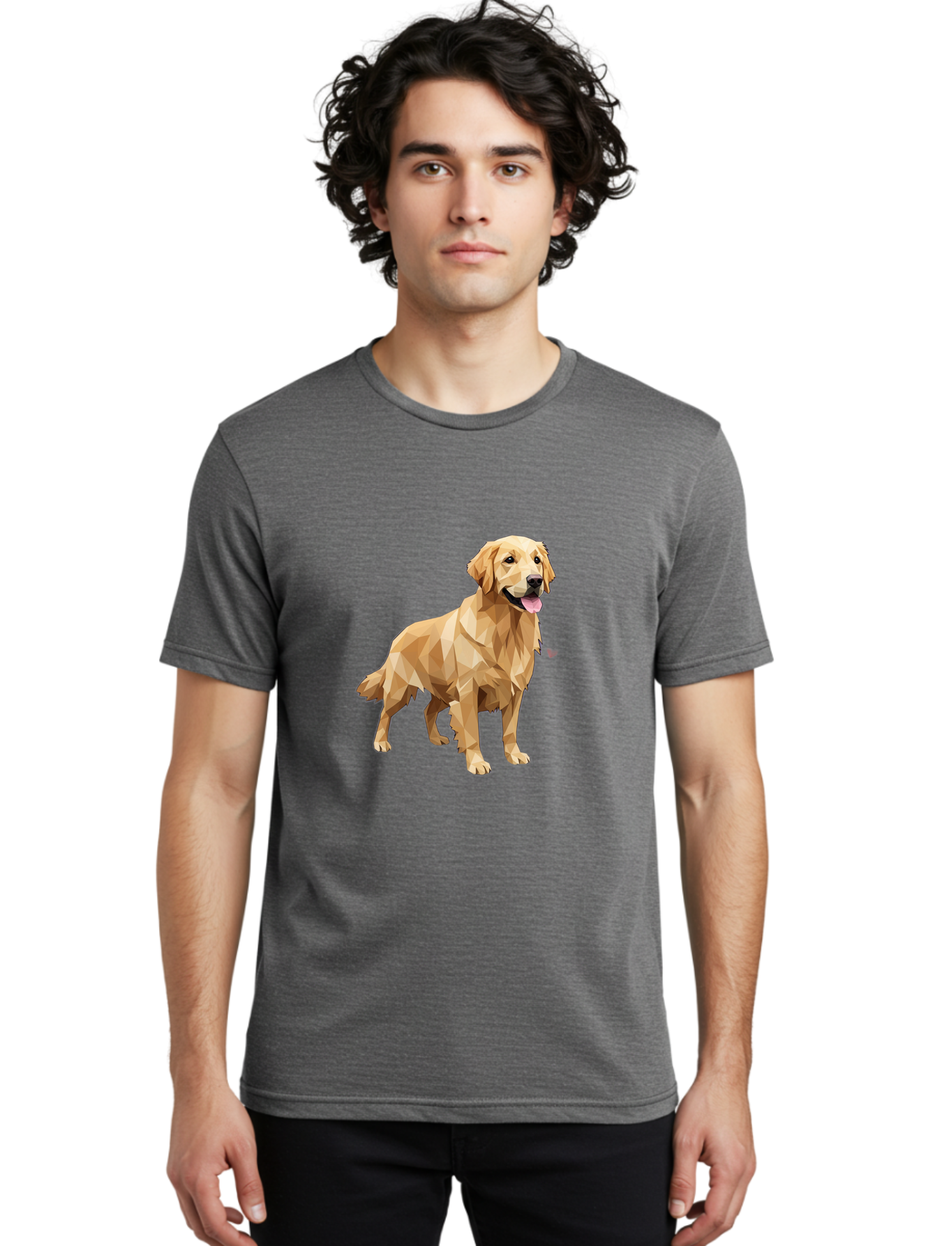 Golden-Retriever-4 Men'S Graphic Tee, 100% Cotton, Comfortable Casual Summer Wear, Machine Washable, Low-Poly Golden Retriever, Dog Illustration, Geometric Art, Canine Graphic, Modern Dog Design, Happy Dog, Geometric Dog, Dog Portrait, Bab978