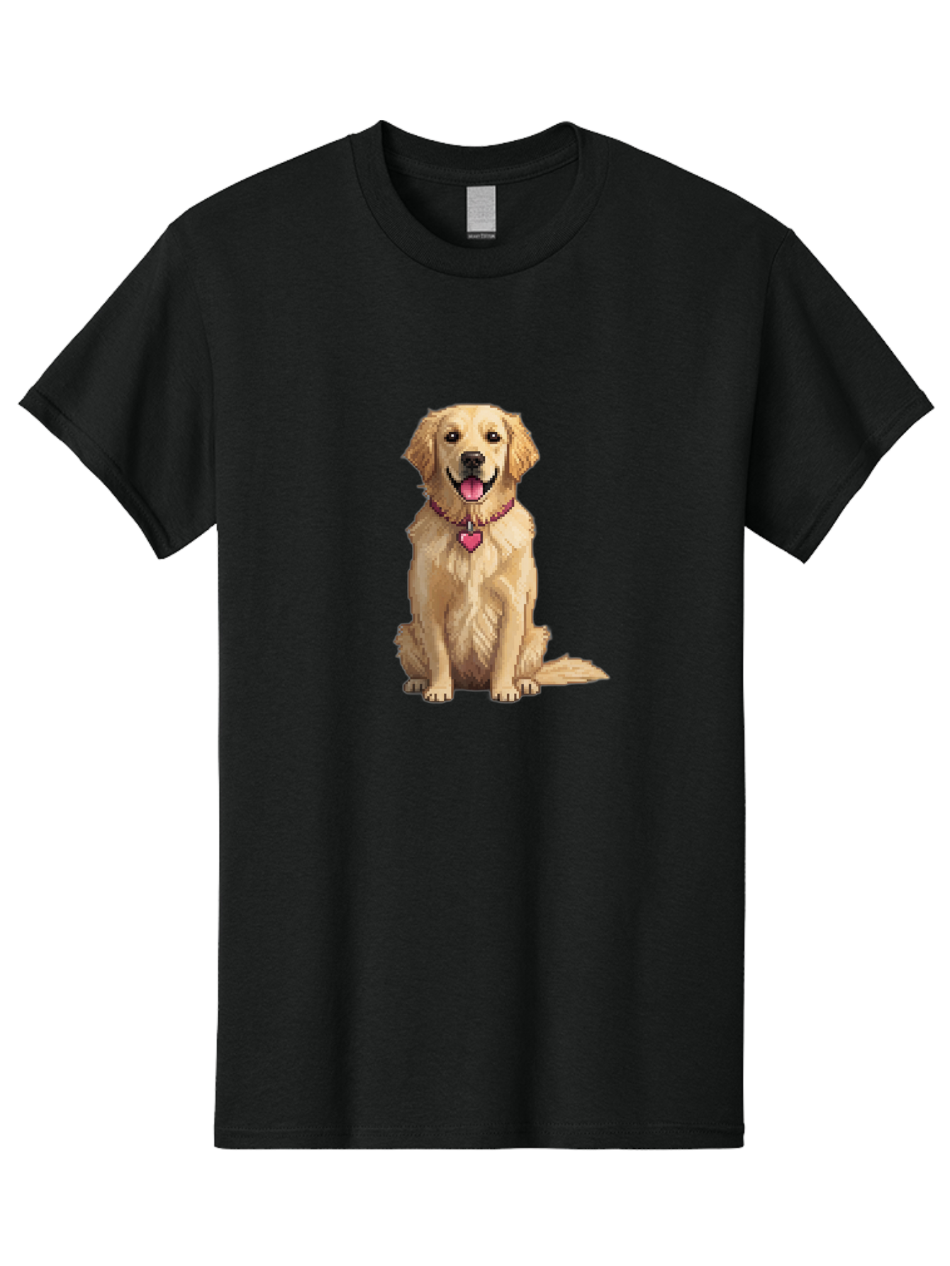 Golden-Retriever-5 Men'S Graphic Tee, 100% Cotton, Comfortable Casual Summer Wear, Machine Washable, Golden Retriever, Dog With Pink Heart Tag, Sitting Dog, Cute Canine, Pet Portrait, Furry Friend, Heartwarming Scene, Lovable Dog, Adorable Pet Bab979
