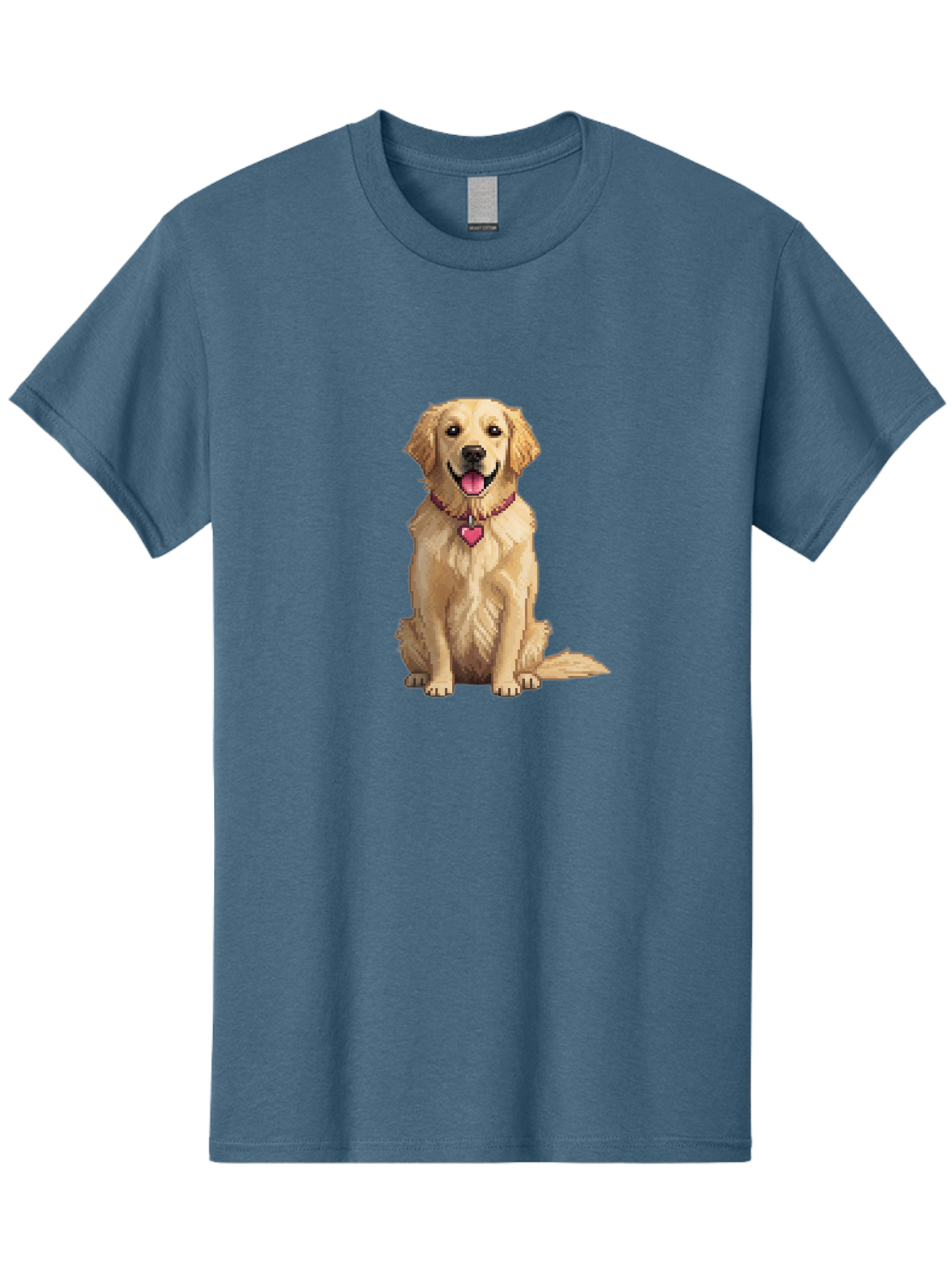 Golden-Retriever-5 Men'S Graphic Tee, 100% Cotton, Comfortable Casual Summer Wear, Machine Washable, Golden Retriever, Dog With Pink Heart Tag, Sitting Dog, Cute Canine, Pet Portrait, Furry Friend, Heartwarming Scene, Lovable Dog, Adorable Pet Bab979