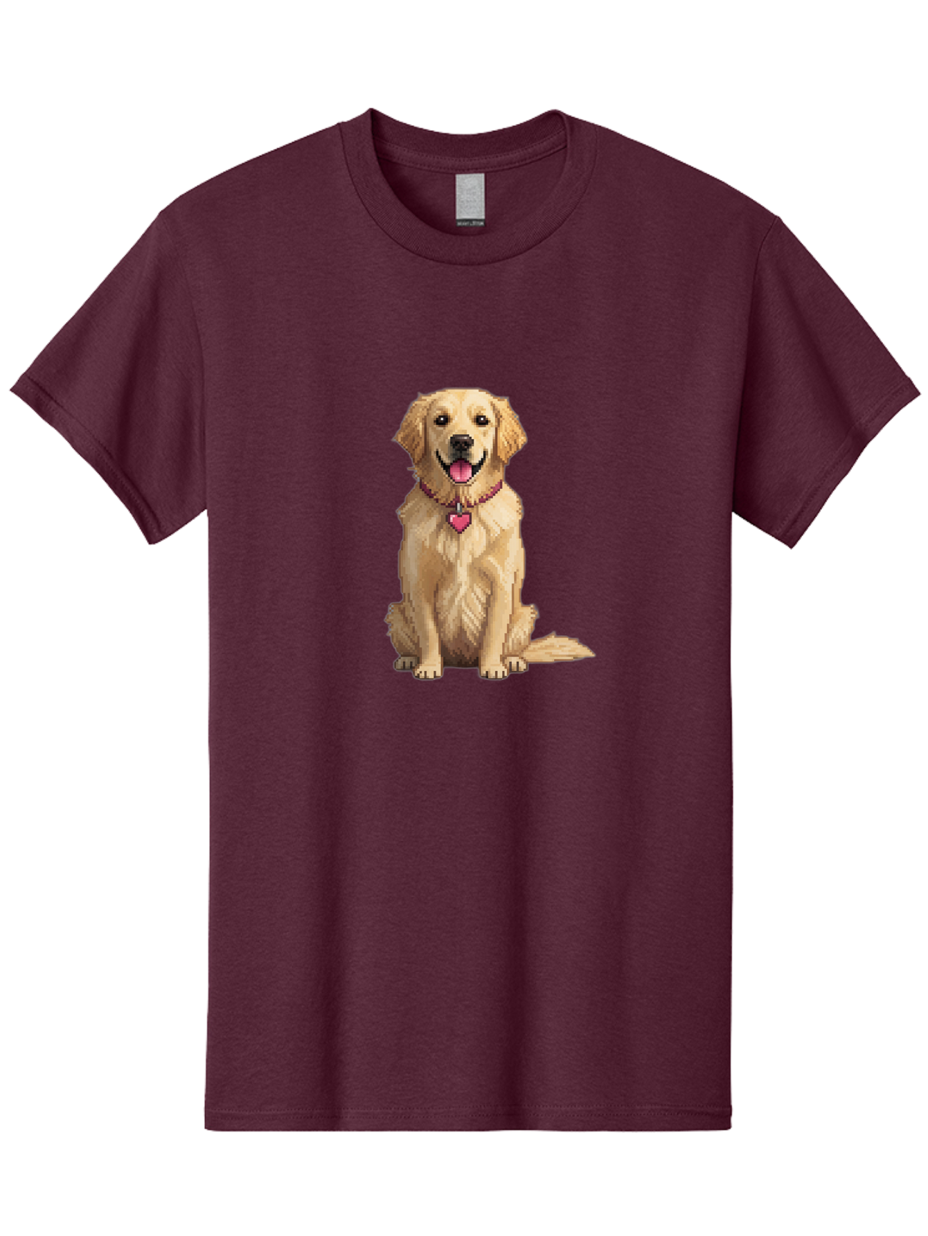 Golden-Retriever-5 Men'S Graphic Tee, 100% Cotton, Comfortable Casual Summer Wear, Machine Washable, Golden Retriever, Dog With Pink Heart Tag, Sitting Dog, Cute Canine, Pet Portrait, Furry Friend, Heartwarming Scene, Lovable Dog, Adorable Pet Bab979